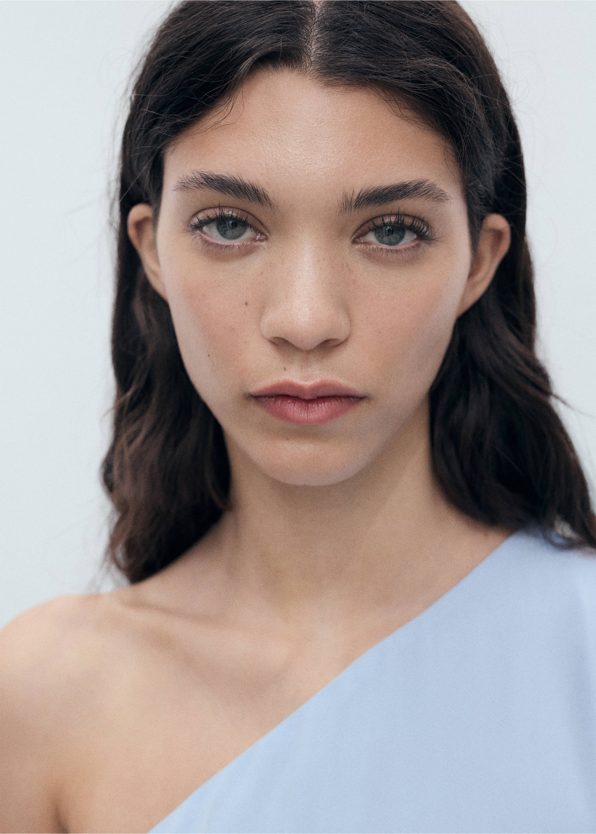 Asymmetrical double-layer dress - Details of the article 1, Blue. Ref: 17031125-00.