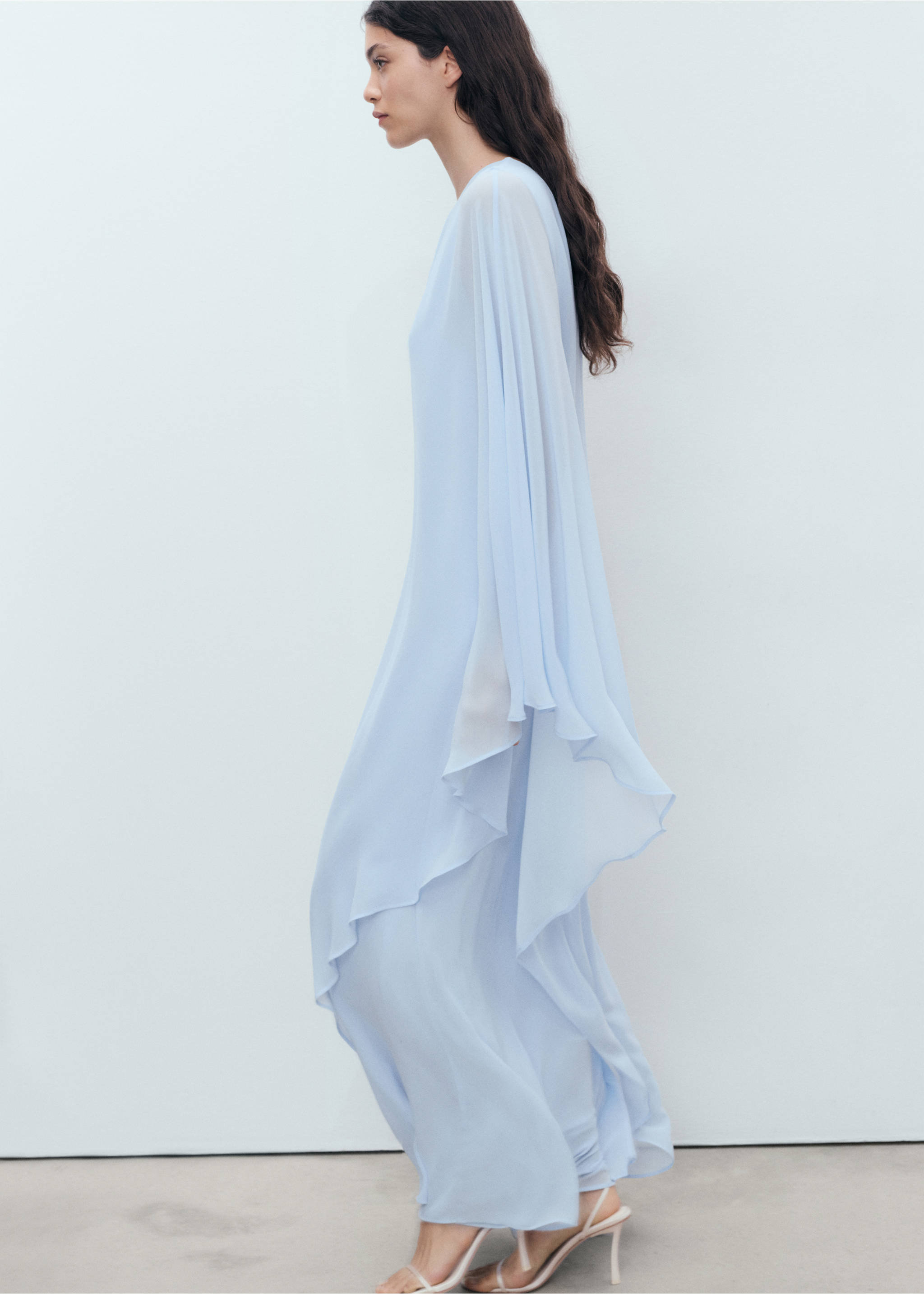 Asymmetrical double-layer dress - Details of the article 2, Blue. Ref: 17031125-00.