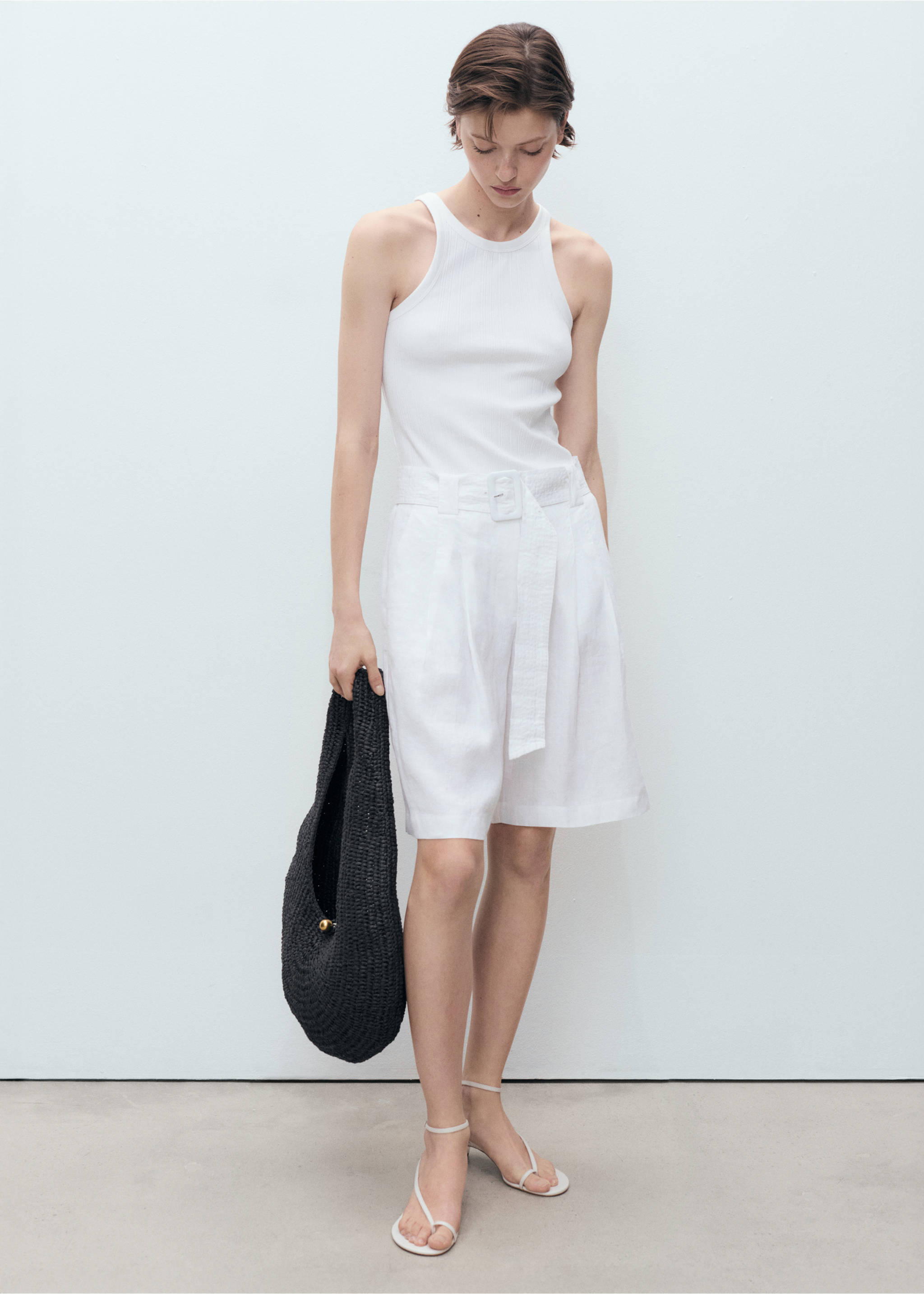 Belt linen-blend Bermuda shorts - General plane, White. Ref: 17031126-00.
