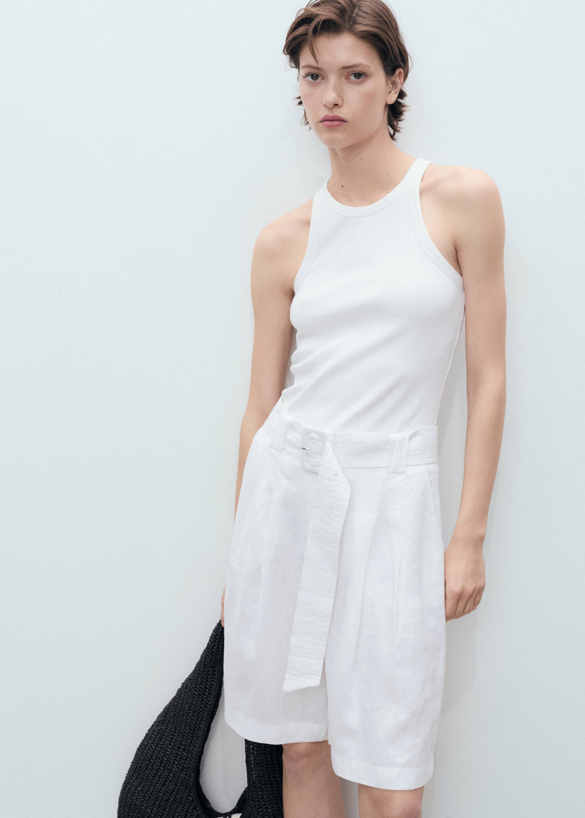 Belt linen-blend Bermuda shorts - Details of the article 1