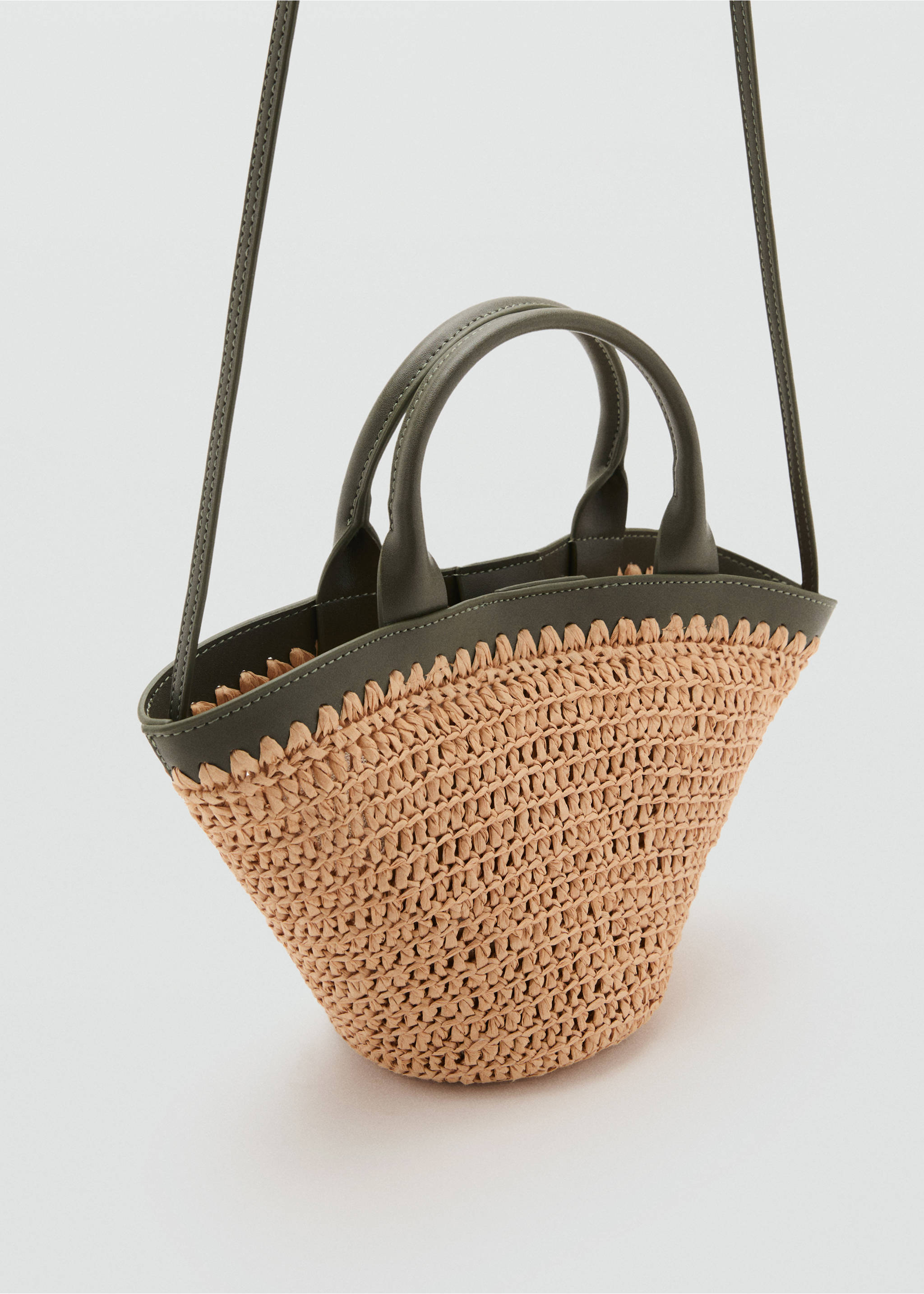 Small double-handle natural fibre bag - Medium plane, Khaki. Ref: 17031127-00.