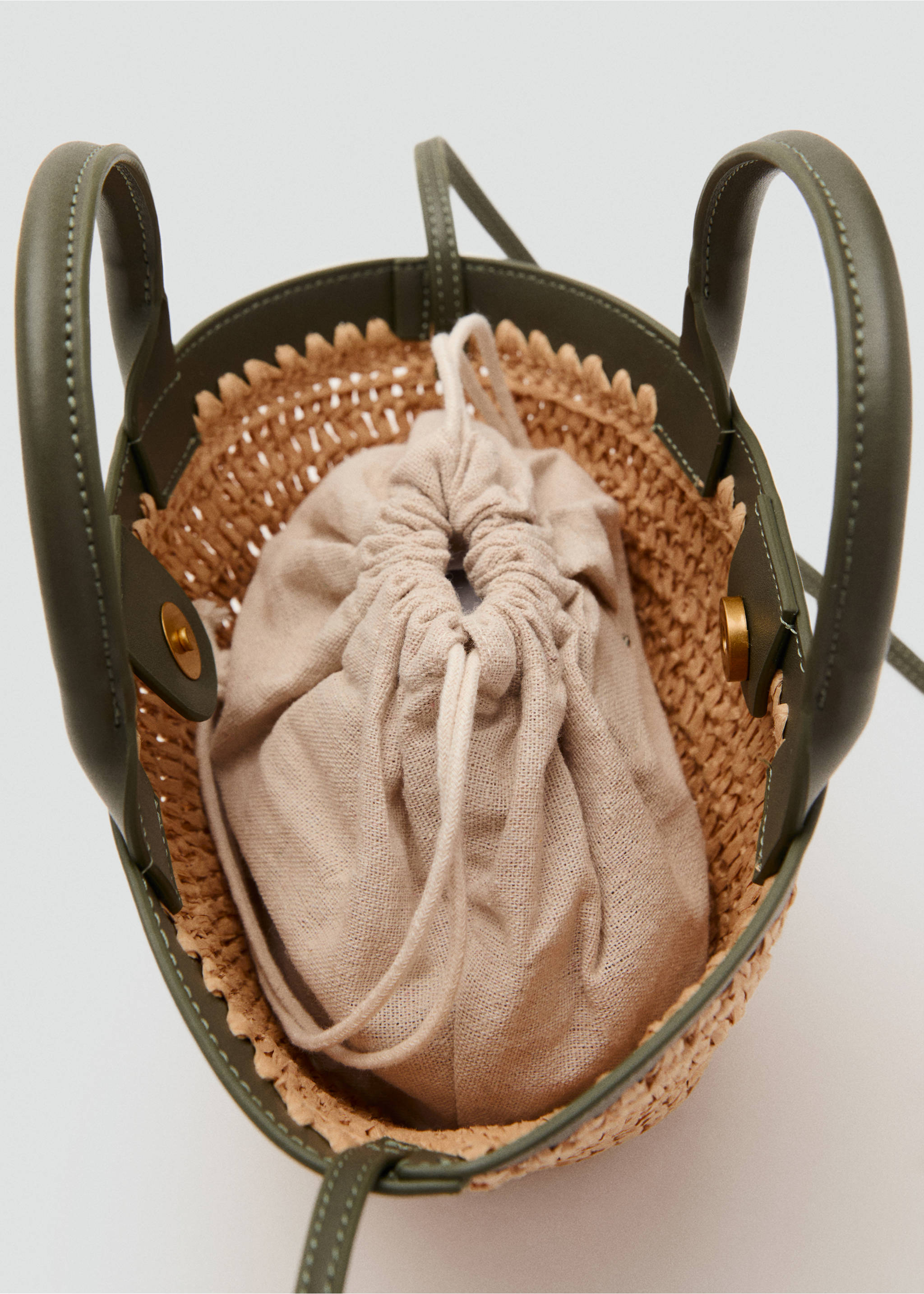 Small double-handle natural fibre bag - Details of the article 1, Khaki. Ref: 17031127-00.