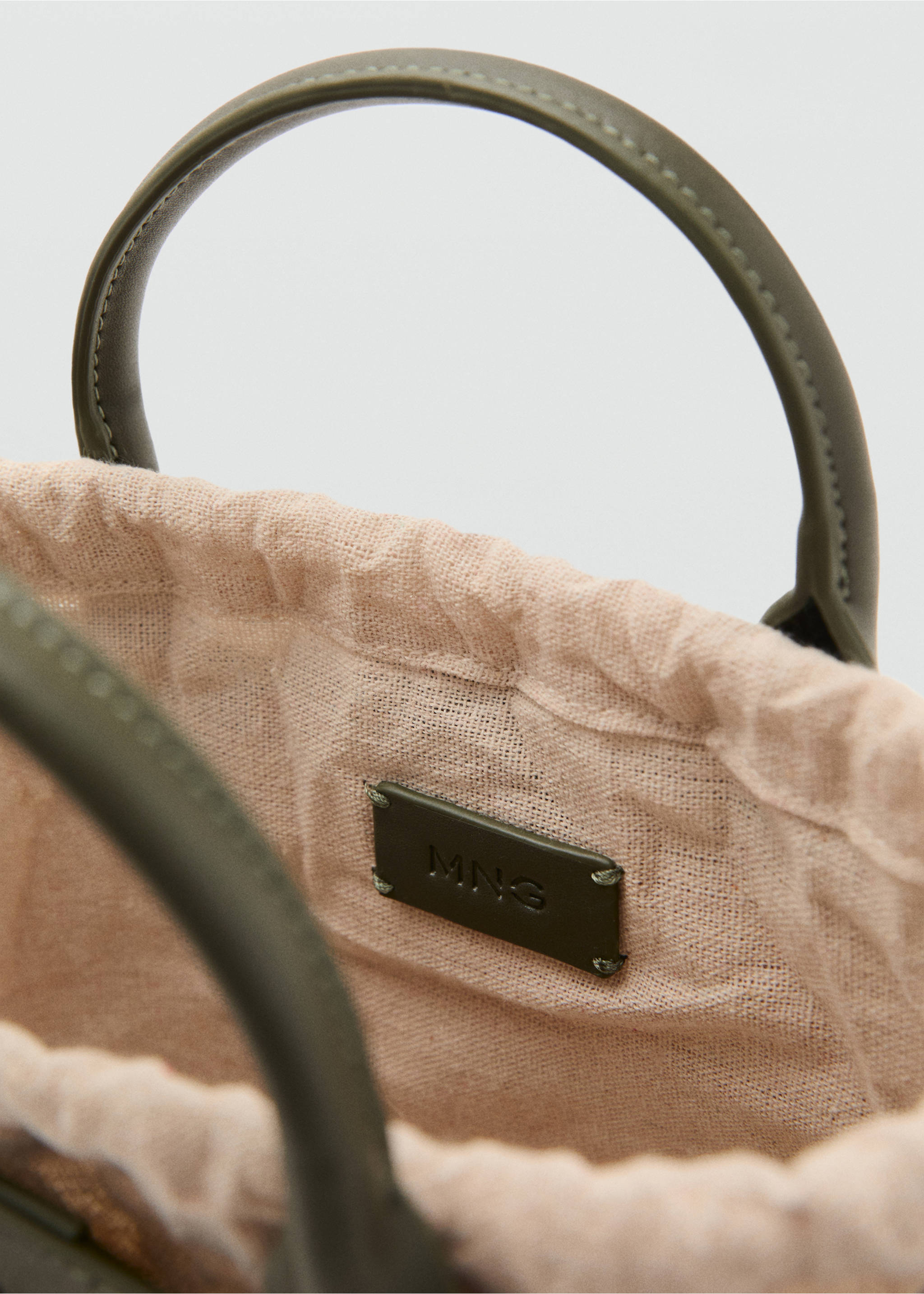 Small double-handle natural fibre bag - Details of the article 2, Khaki. Ref: 17031127-00.