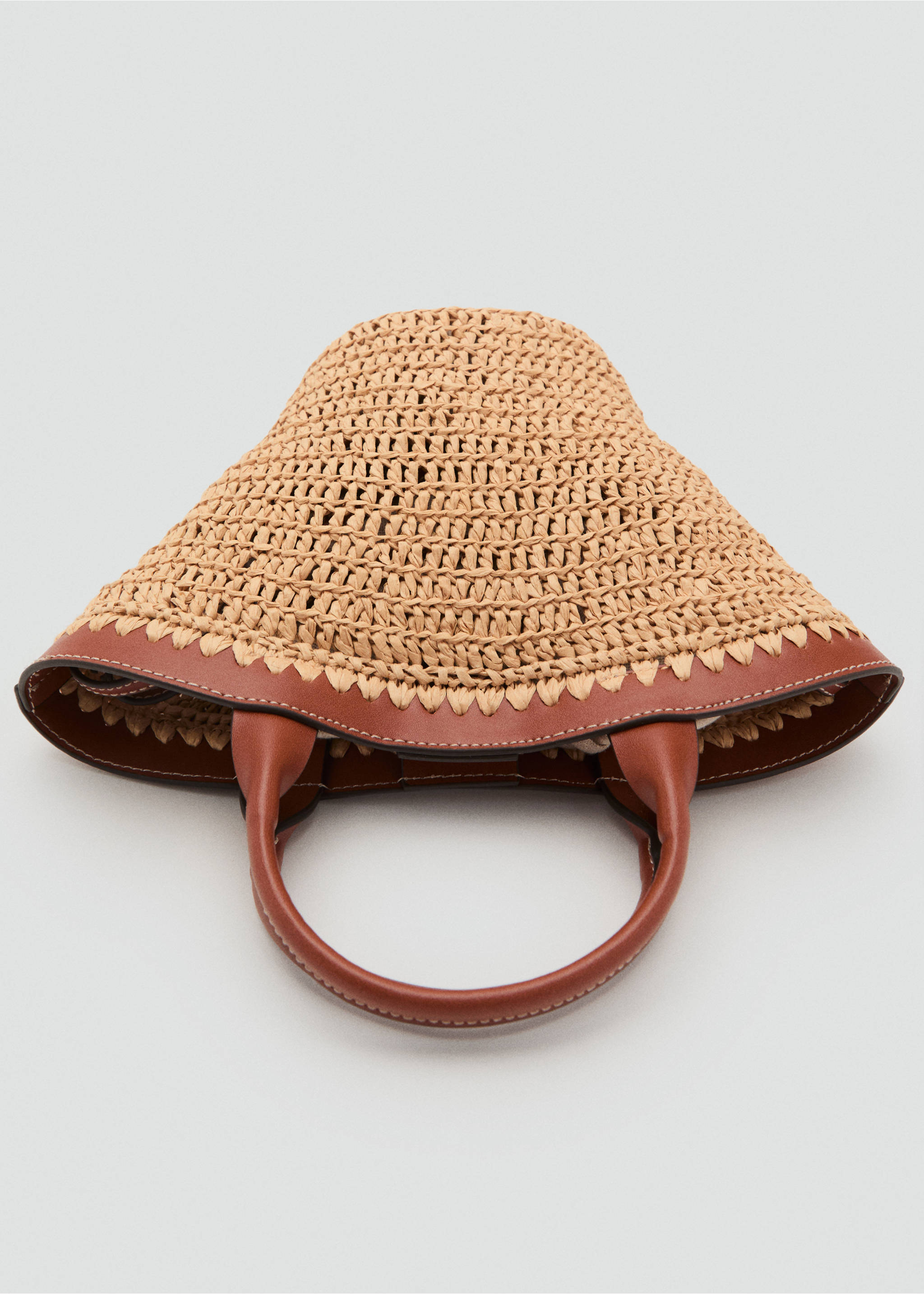 Small double-handle natural fibre bag - Details of the article 3, Leather. Ref: 17031127-00.