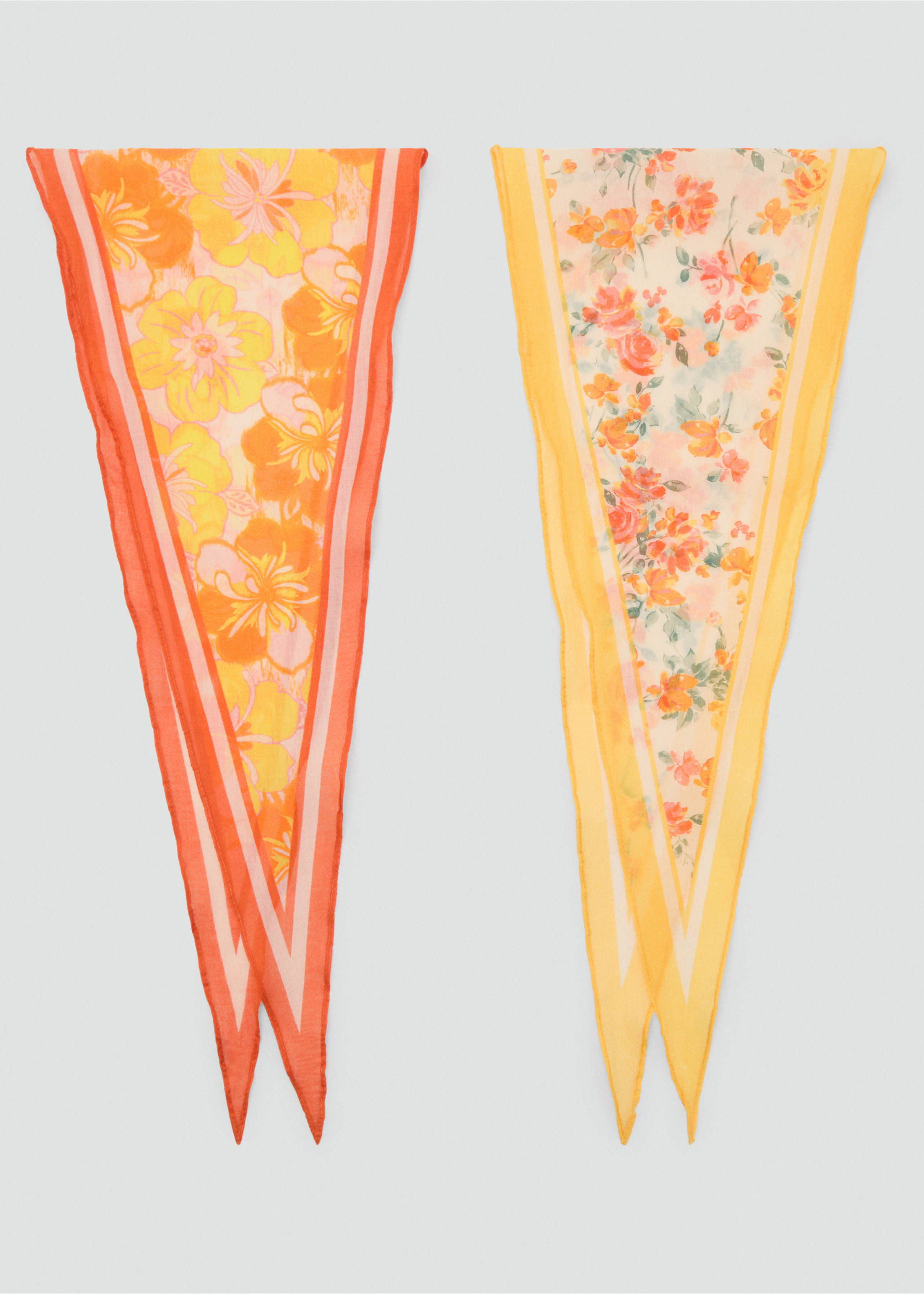 Set of 2 floral-print scarves - Article without model, Orange. Ref: 17031132-00.