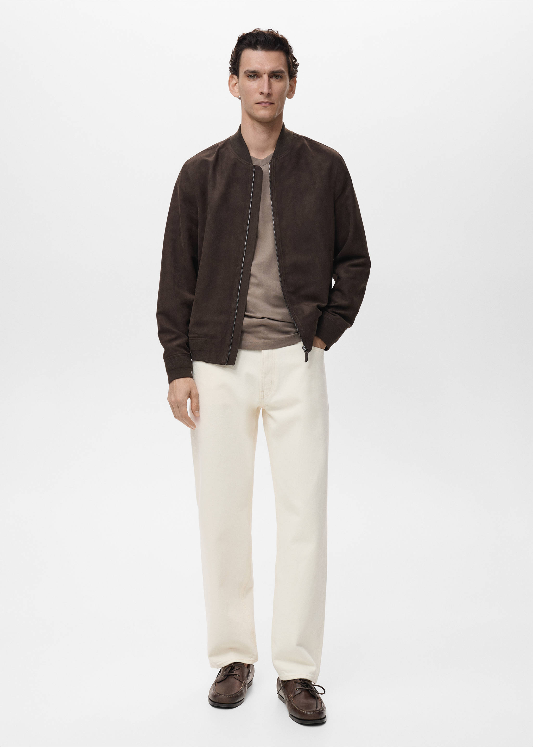 Veste bomber effet daim - Plan général, Chocolat. Ref: 17031136-00.