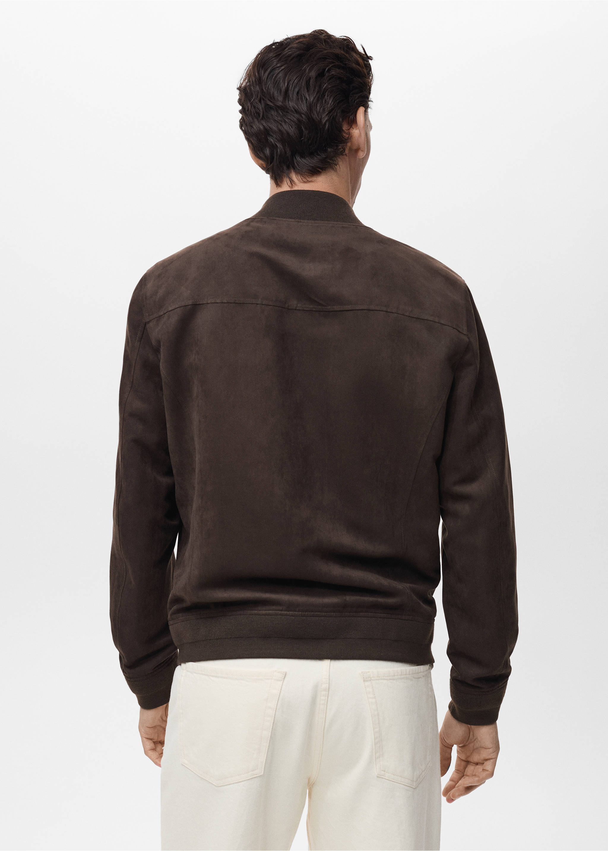 Veste bomber effet daim - Verso de l’article, Chocolat. Ref: 17031136-00.