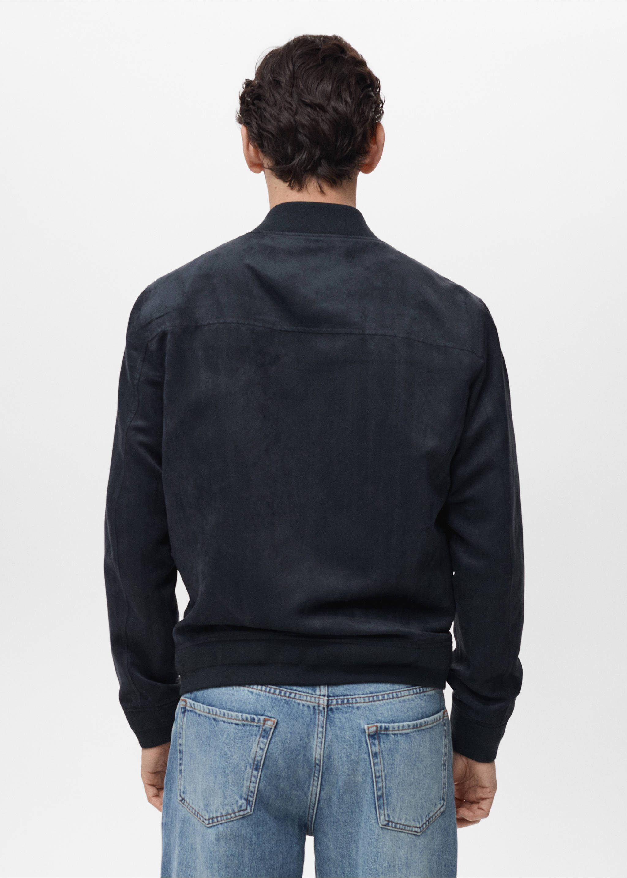 Suede-effect bomber jacket - Reverse of the article, Night Blue. Ref: 17031136-00.