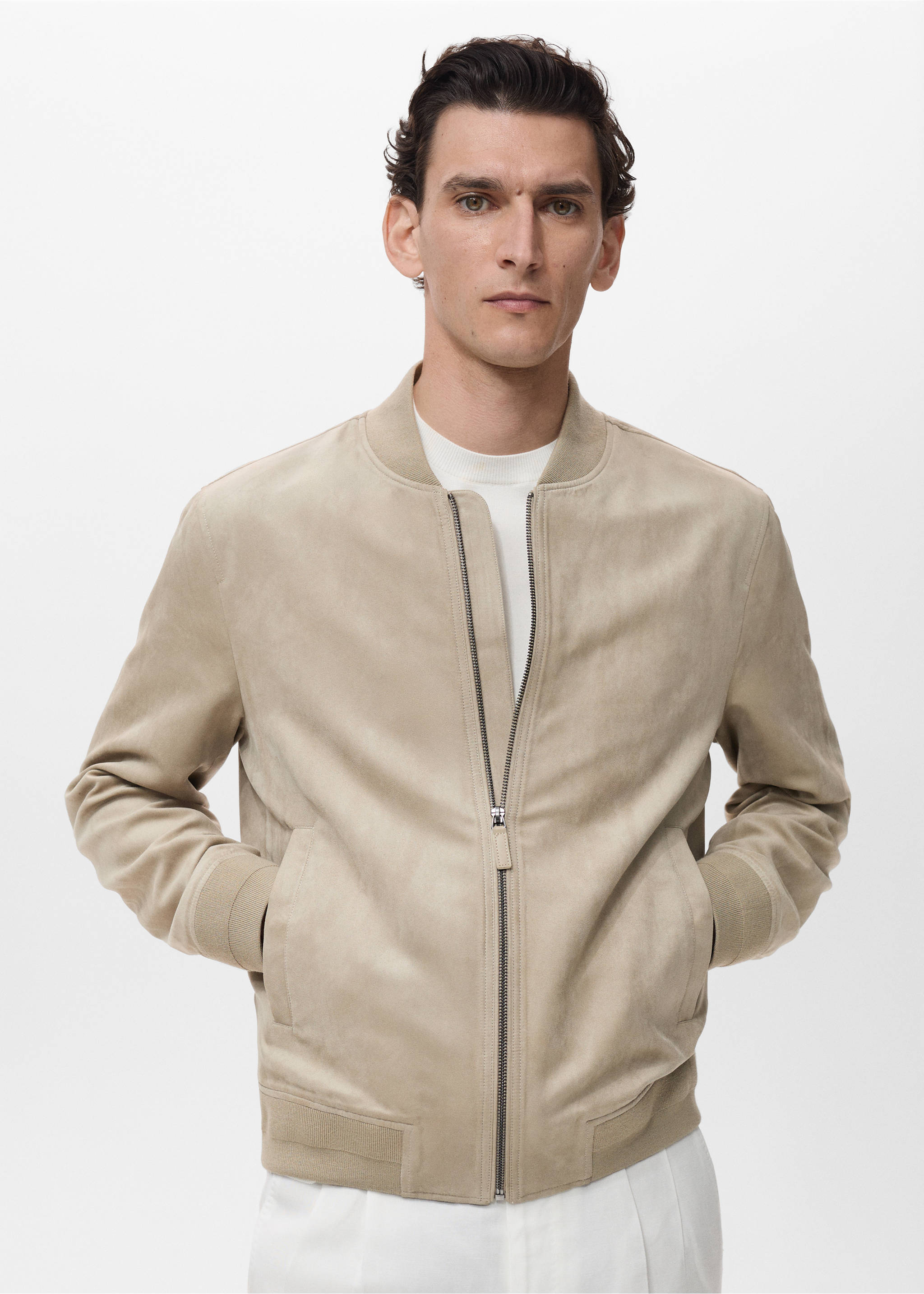 Veste bomber effet daim - Plan moyen, Gris. Ref: 17031136-00.