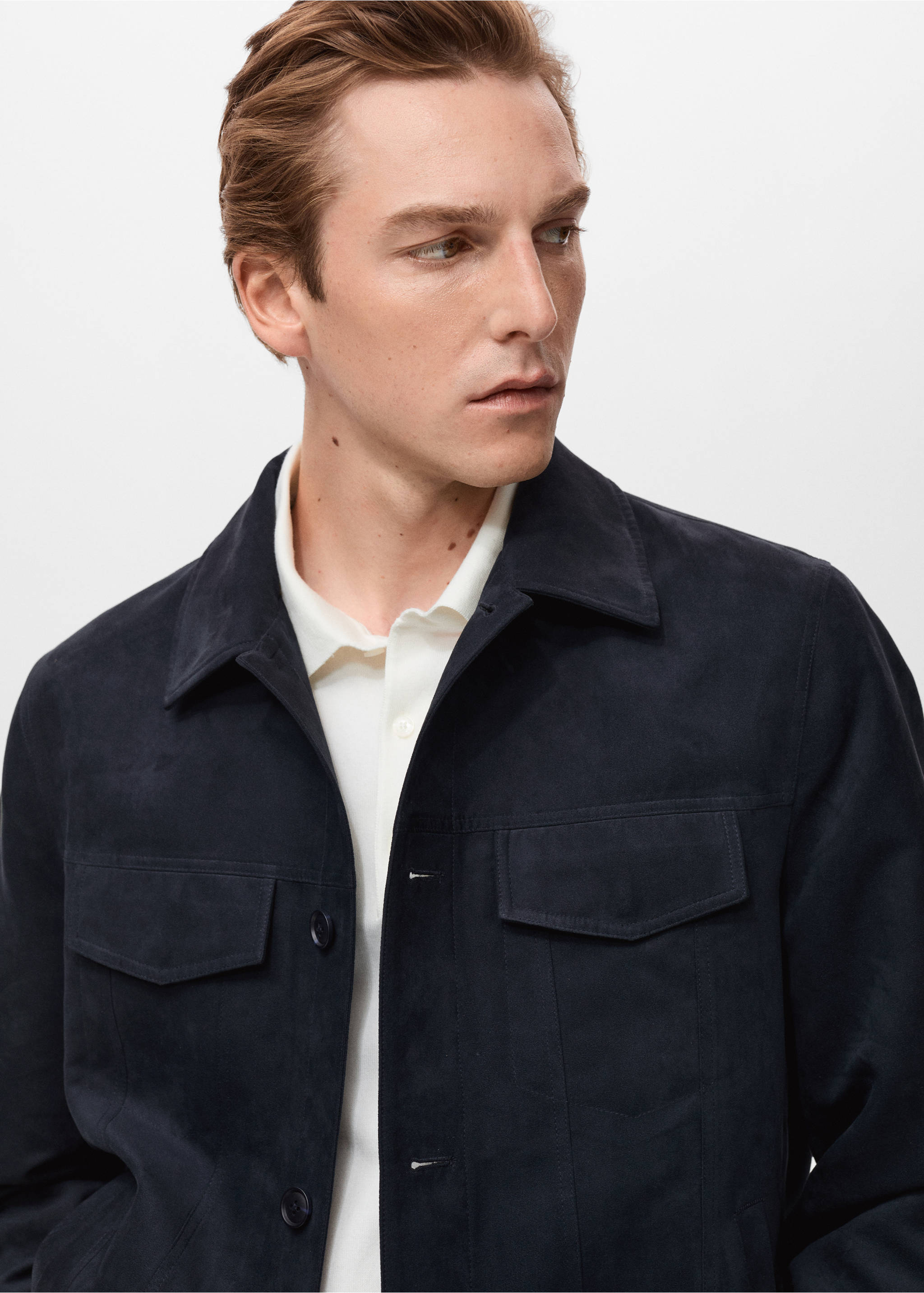 Overshirt mit Wildledereffekt - Detail des Artikels 1, Marineblau. Ref: 17031137-00.