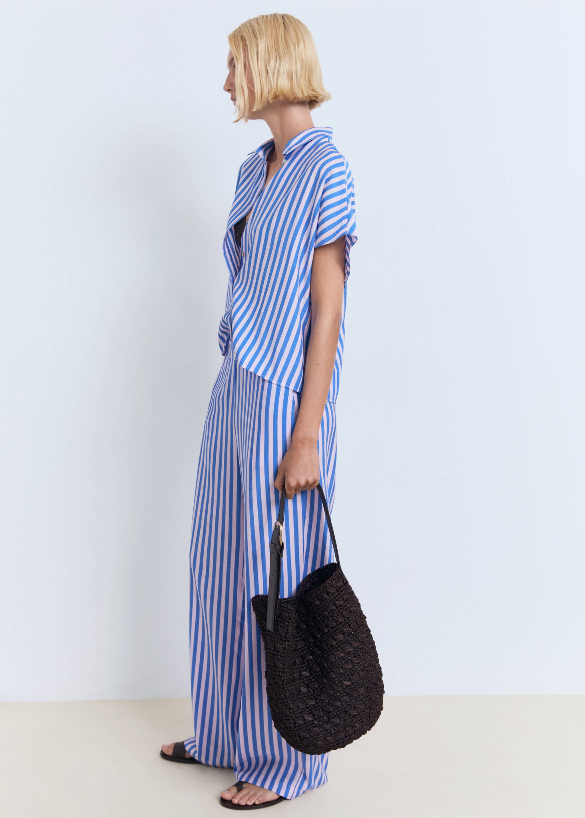 Stripe-print straight trousers - General plane, Blue. Ref: 17031157-00.