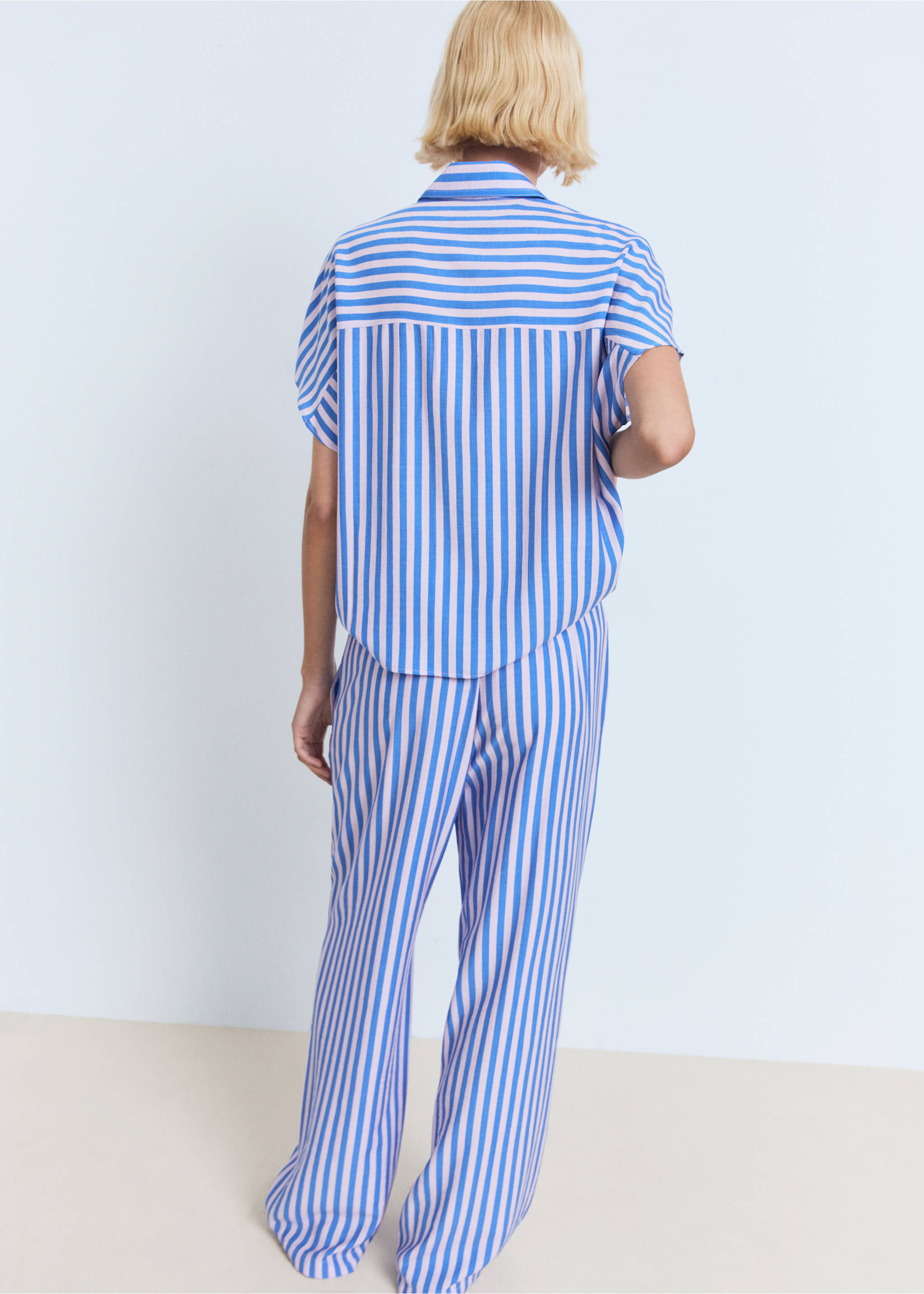 Stripe-print straight trousers - Reverse of the article, Blue. Ref: 17031157-00.