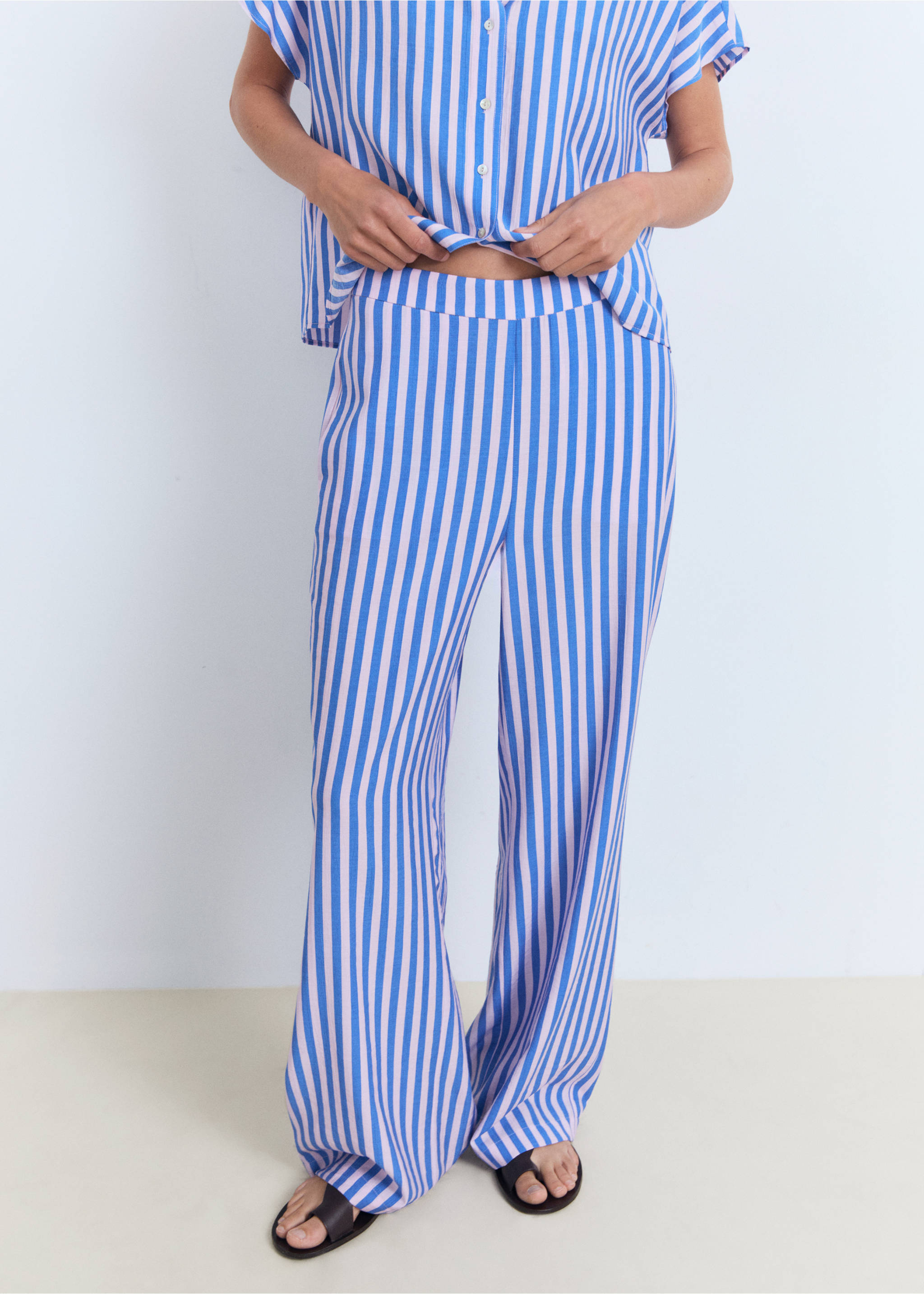 Stripe-print straight trousers - Details of the article 1, Blue. Ref: 17031157-00.