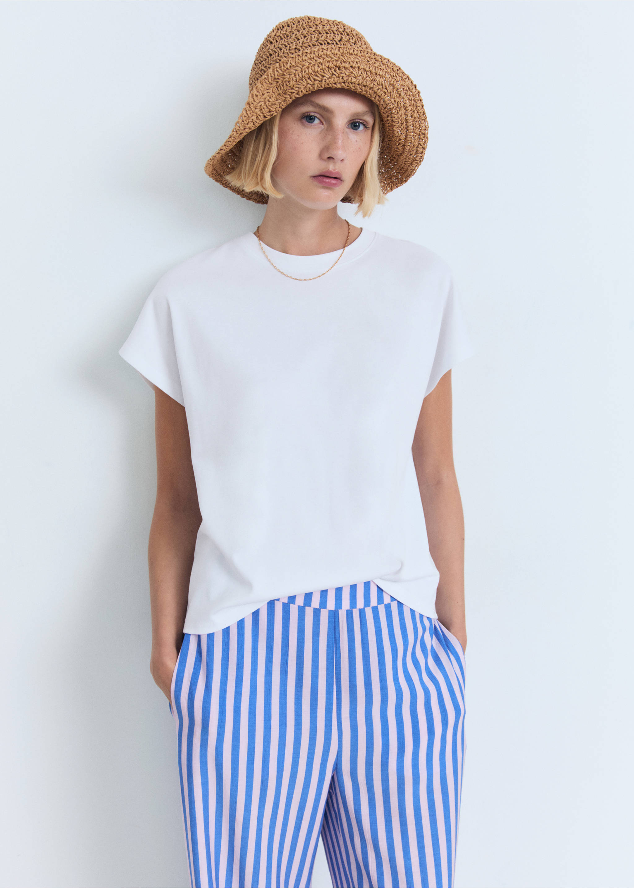 Stripe-print straight trousers - Details of the article 2, Blue. Ref: 17031157-00.