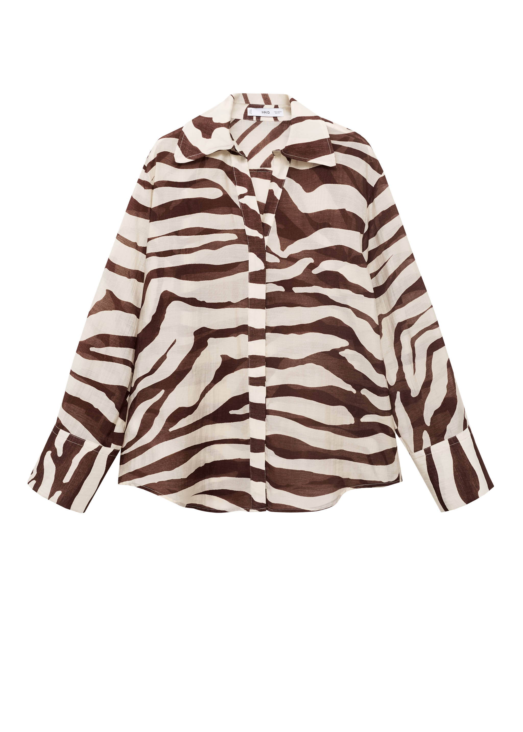 Flowy zebra printed shirt - Details of the article 7, Ecru. Ref: 17031159-00.