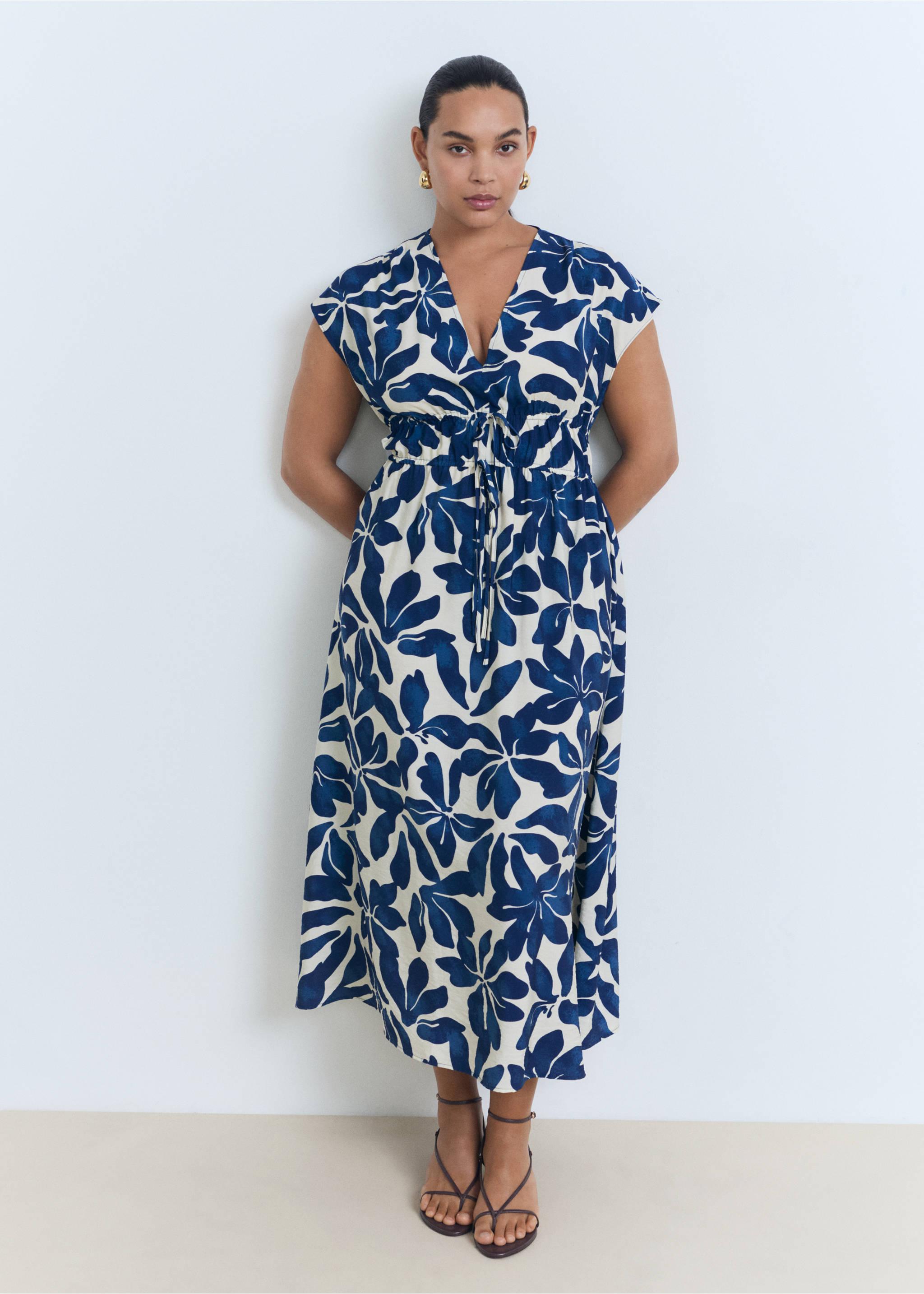 Long printed dress - Details of the article 3, Blue. Ref: 17031161-00.