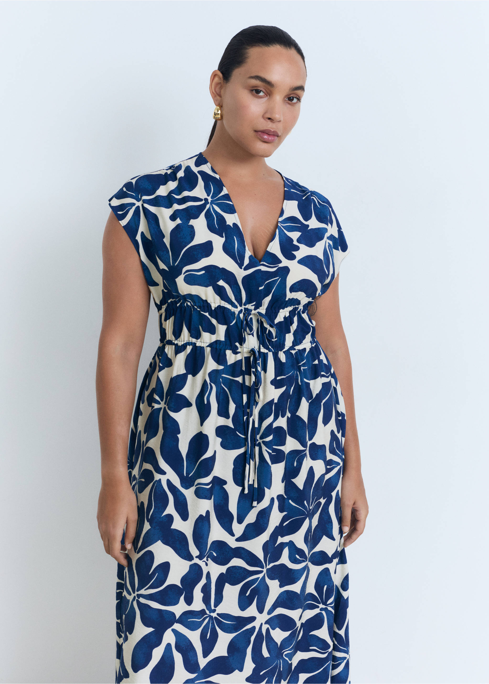 Long printed dress - Details of the article 5, Blue. Ref: 17031161-00.