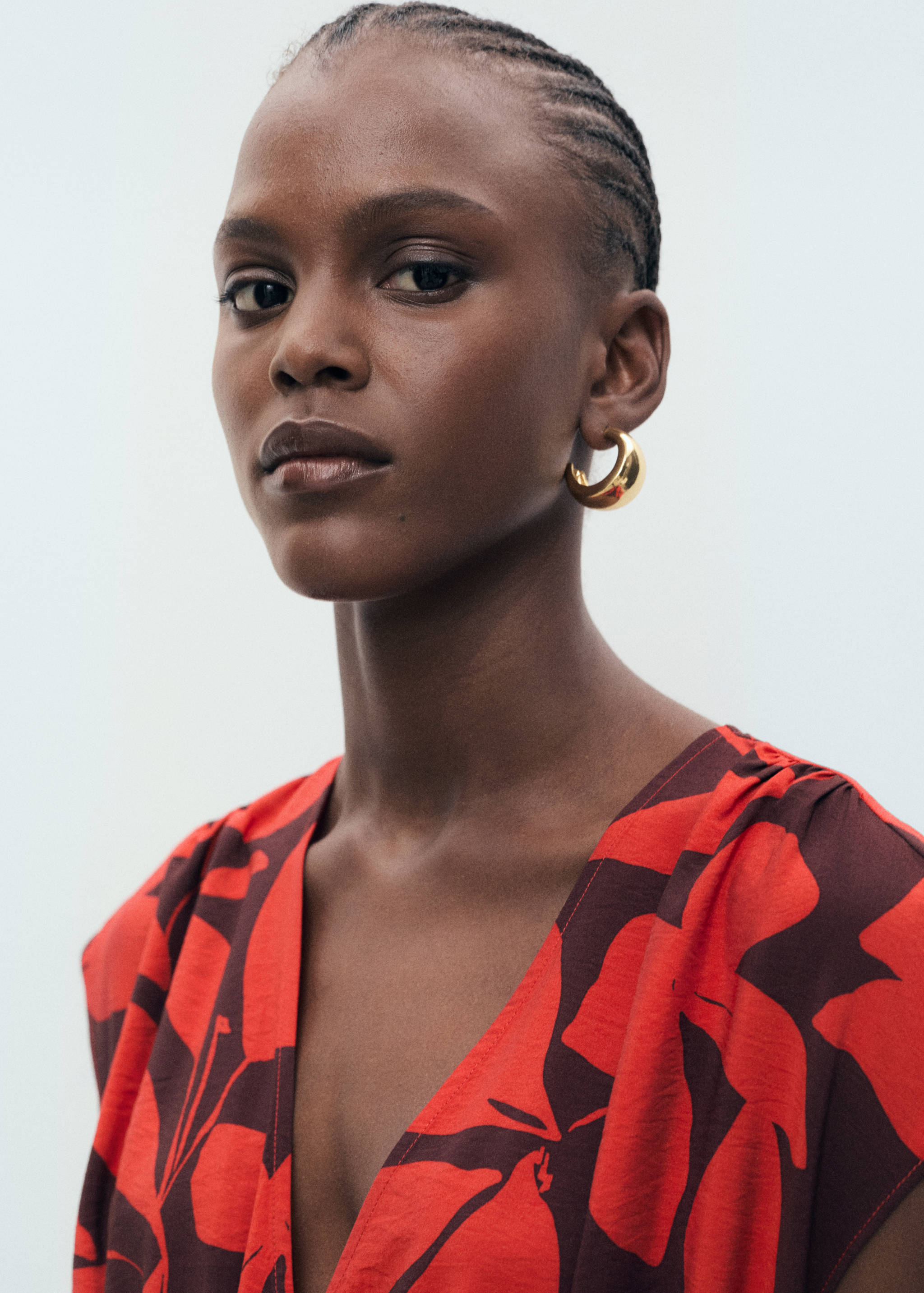 Long printed dress - Details of the article 1, Red. Ref: 17031161-00.