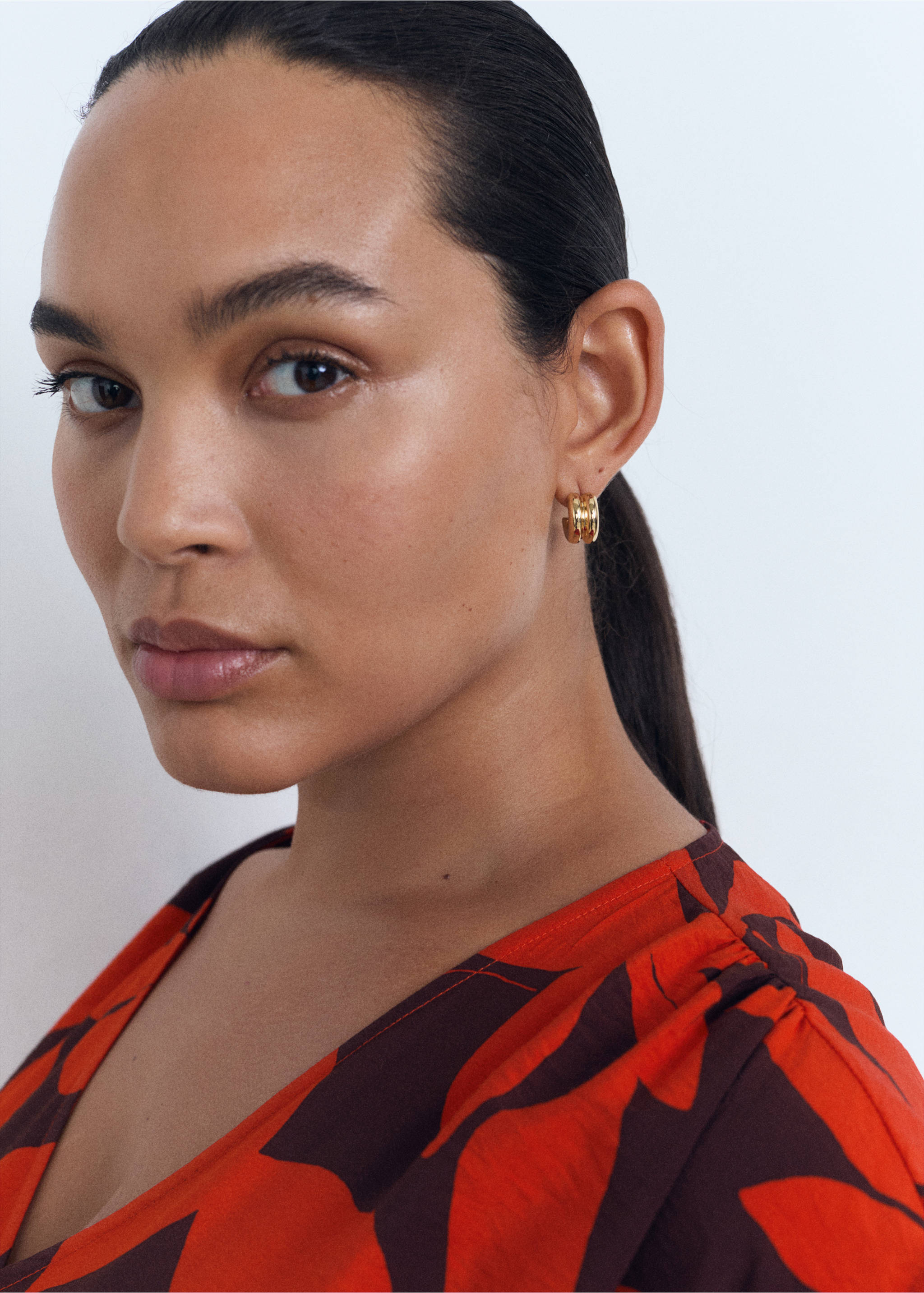 Long printed dress - Details of the article 4, Red. Ref: 17031161-00.