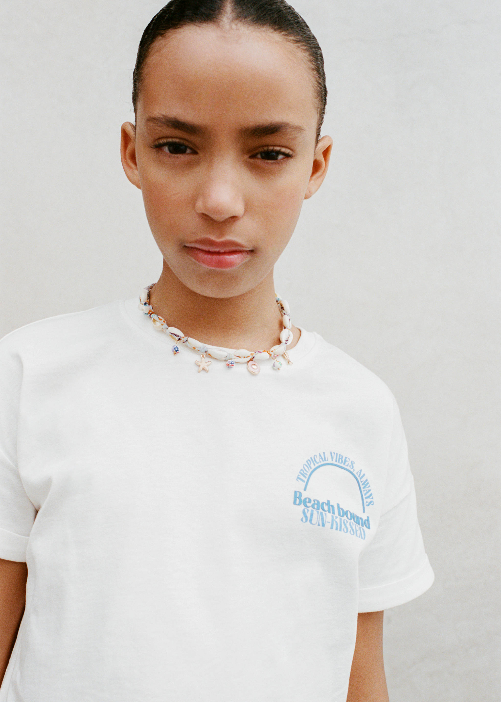 Short-sleeved printed t-shirt - Details of the article 5, Off White. Ref: 17031167-00.