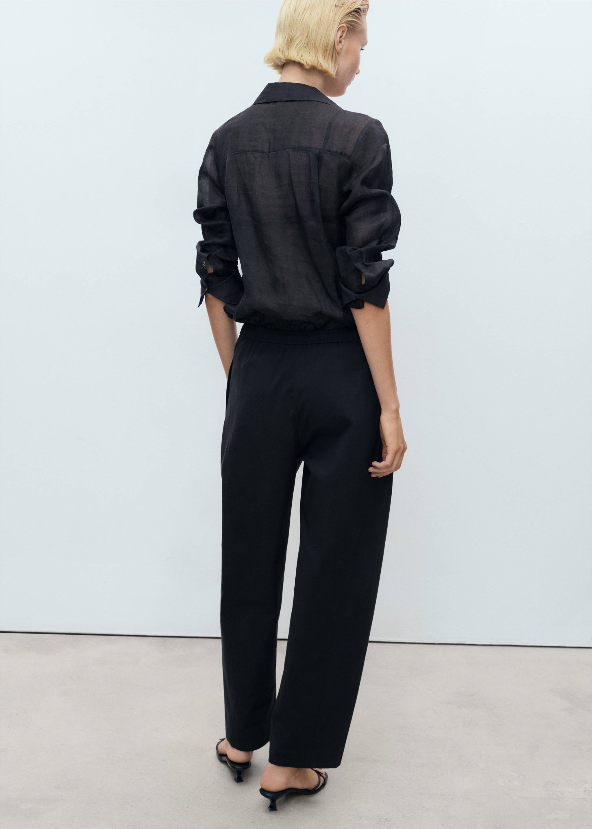 Elastic waist cotton trousers - Reverse of the article, Black. Ref: 17031175-00.
