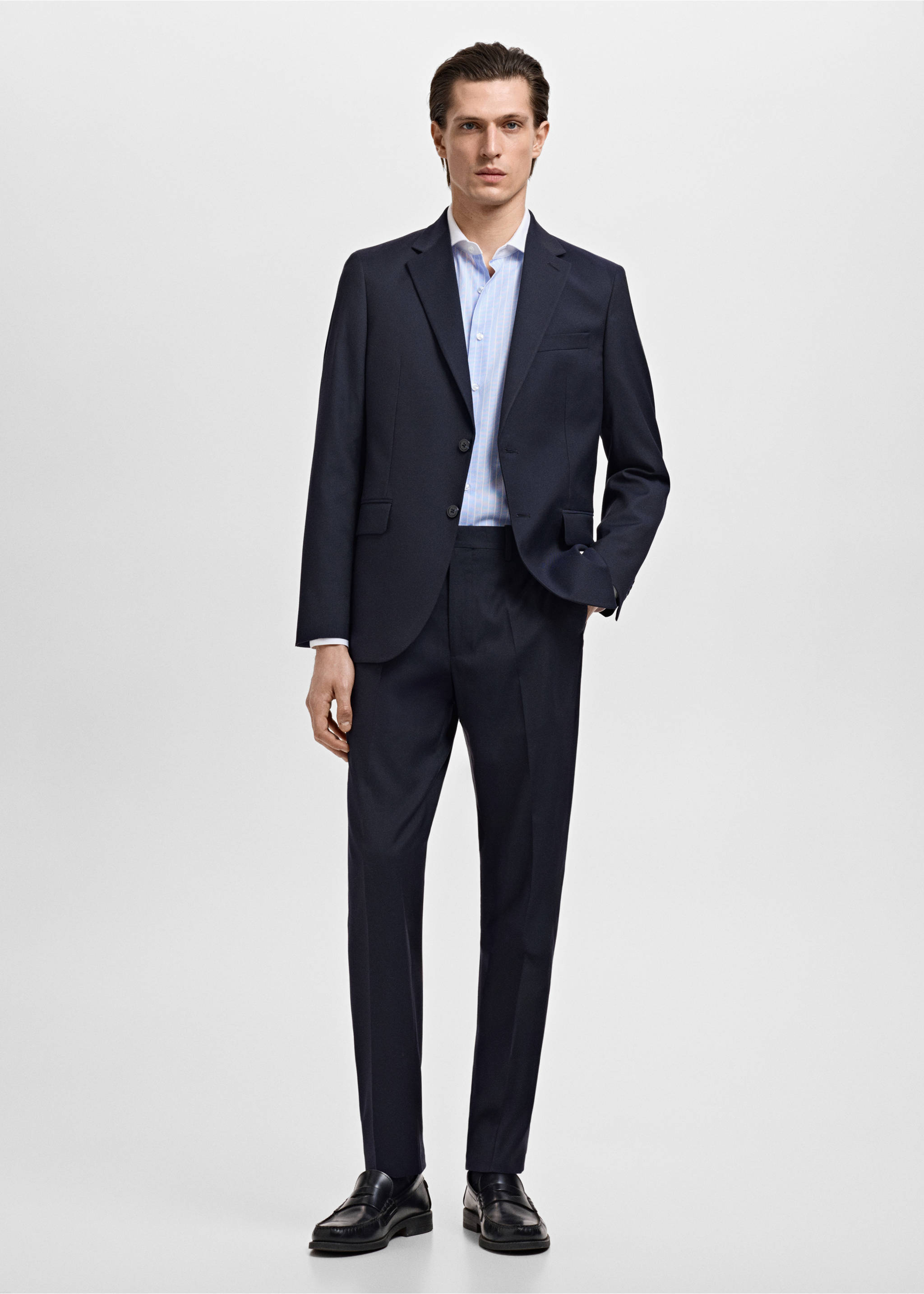 Striped-print slim-fit suit shirt - General plane, Sky Blue. Ref: 17031176-00.