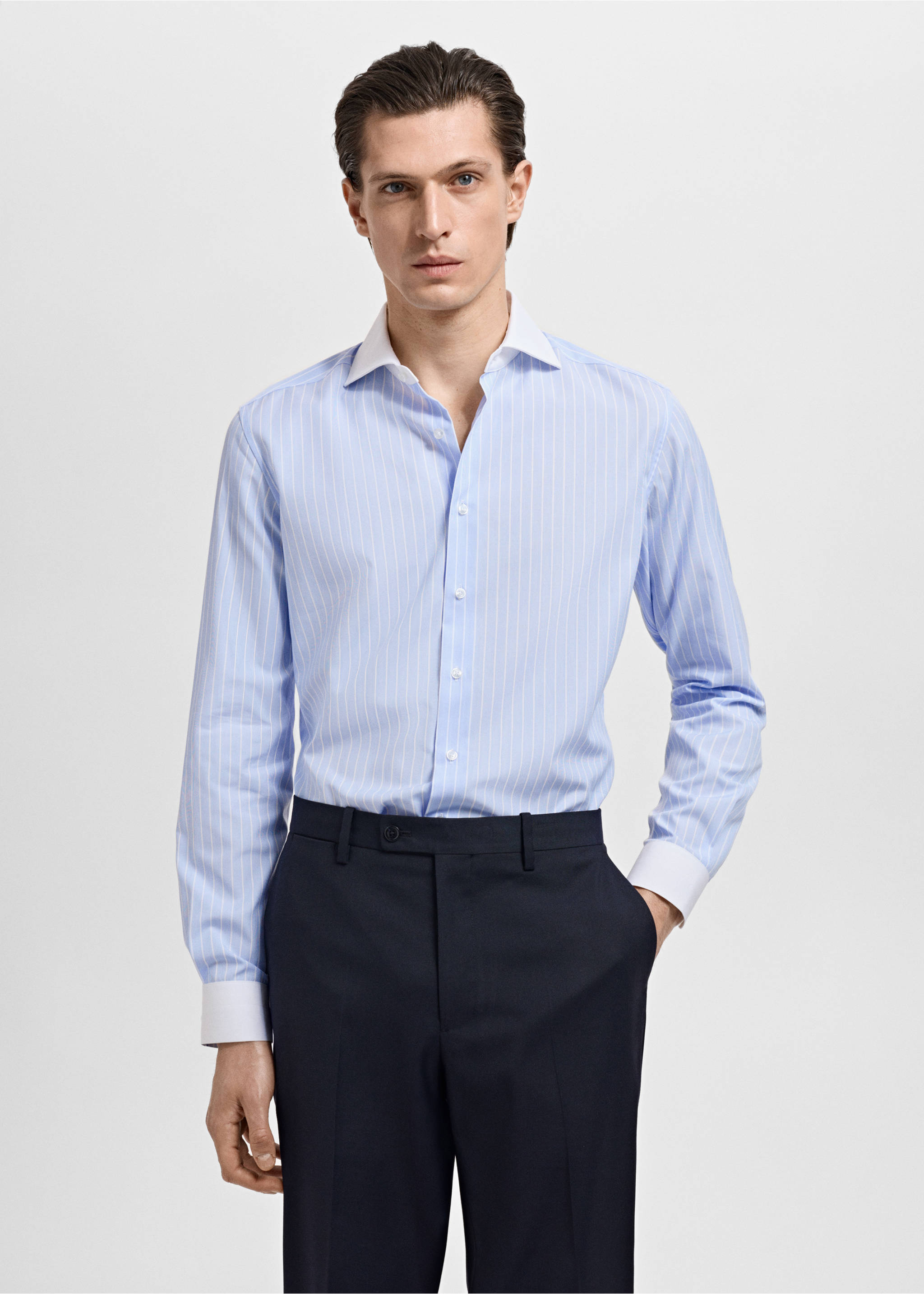 Striped-print slim-fit suit shirt - Medium plane, Sky Blue. Ref: 17031176-00.