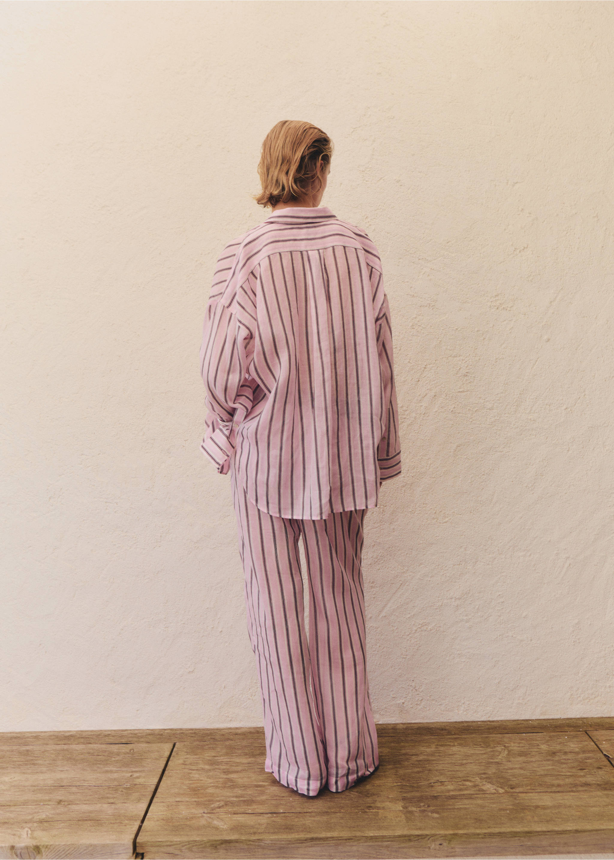 Striped ramie shirt - Reverse of the article, Light Pink. Ref: 17031177-00.