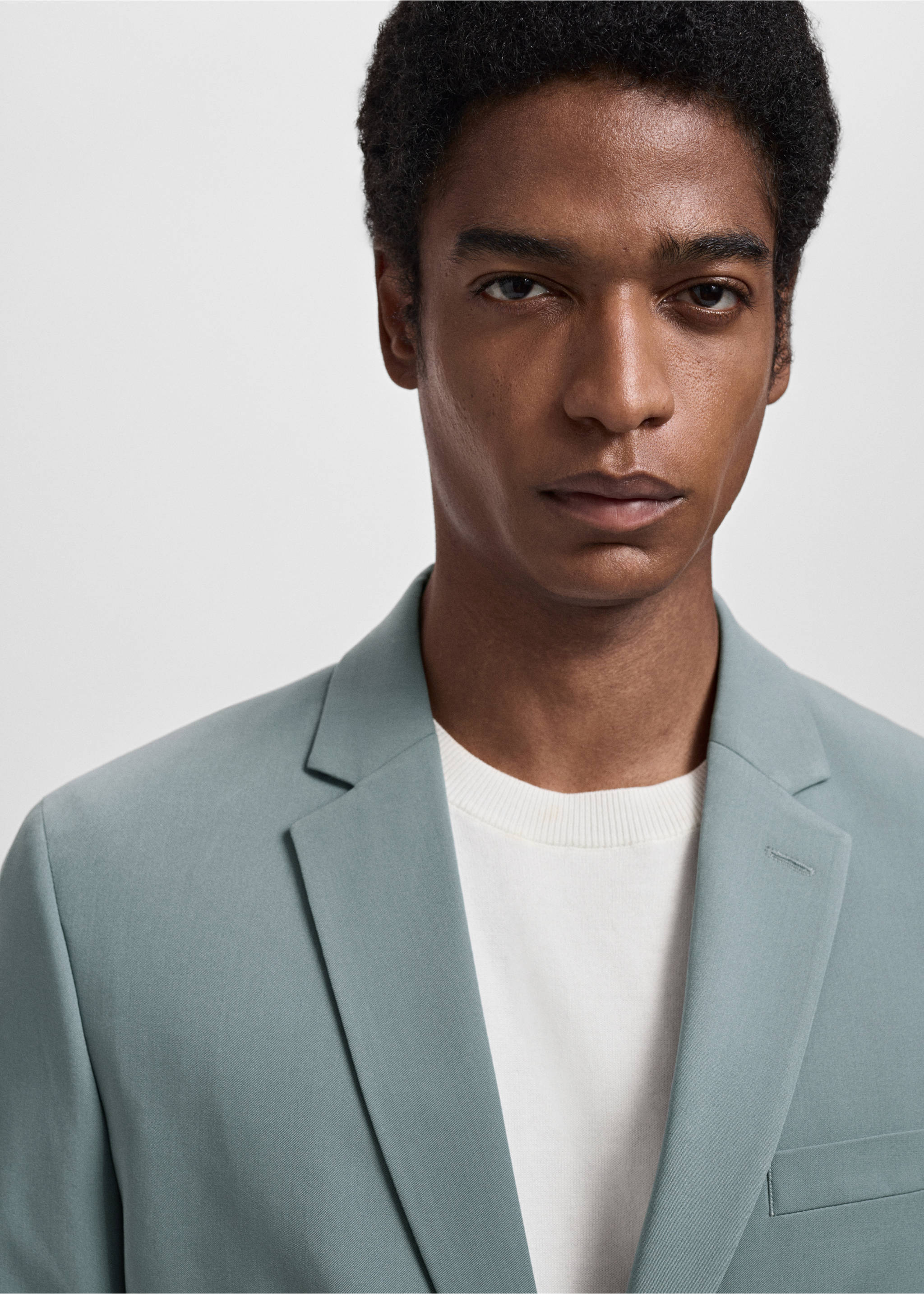 Super slim-fit suit jacket in stretch fabric - Details of the article 1, Aqua Green. Ref: 17031178-00.