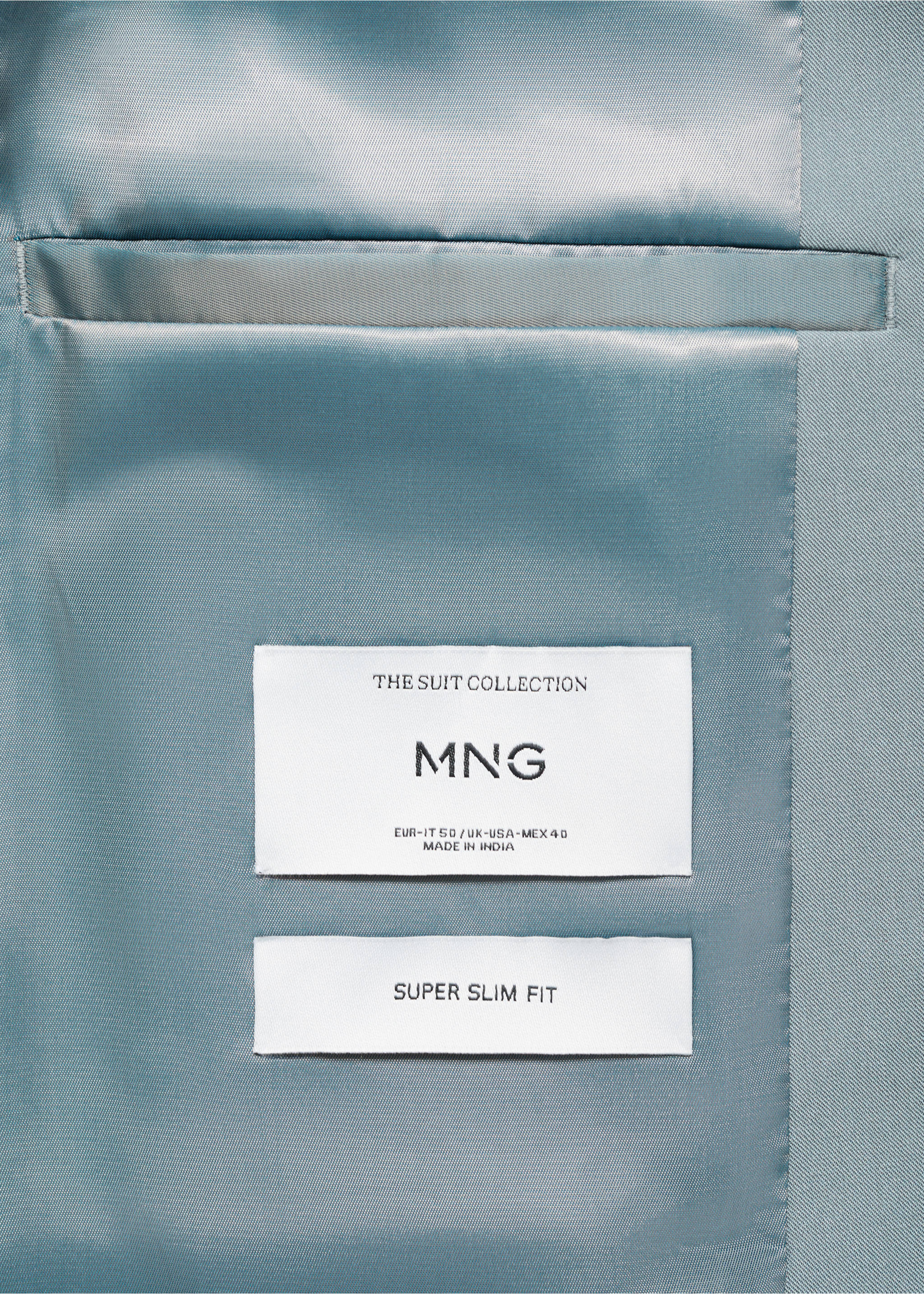 Super slim-fit suit jacket in stretch fabric - Details of the article 0, Aqua Green. Ref: 17031178-00.