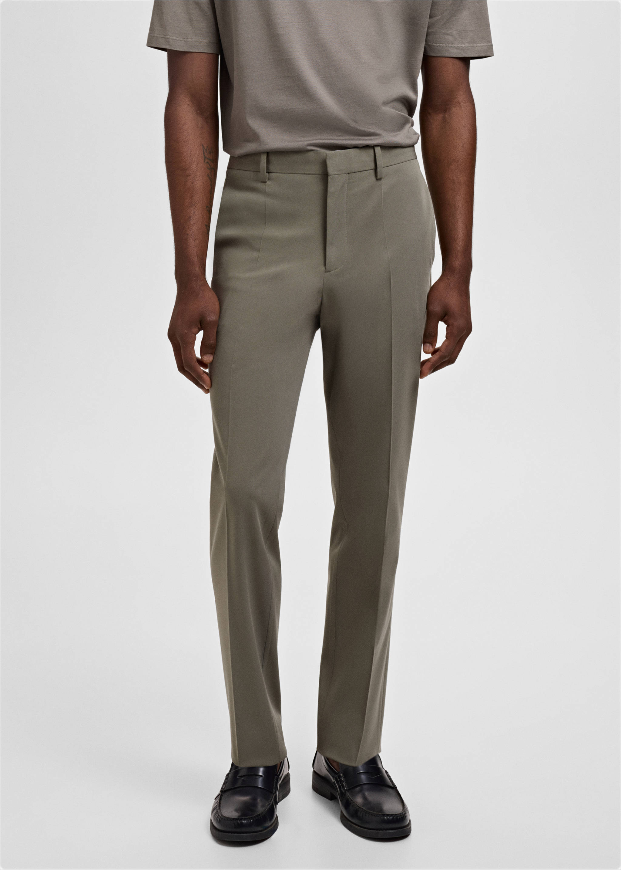 Stretch fabric super slim-fit suit trousers - Medium plane, Green. Ref: 17031181-00.