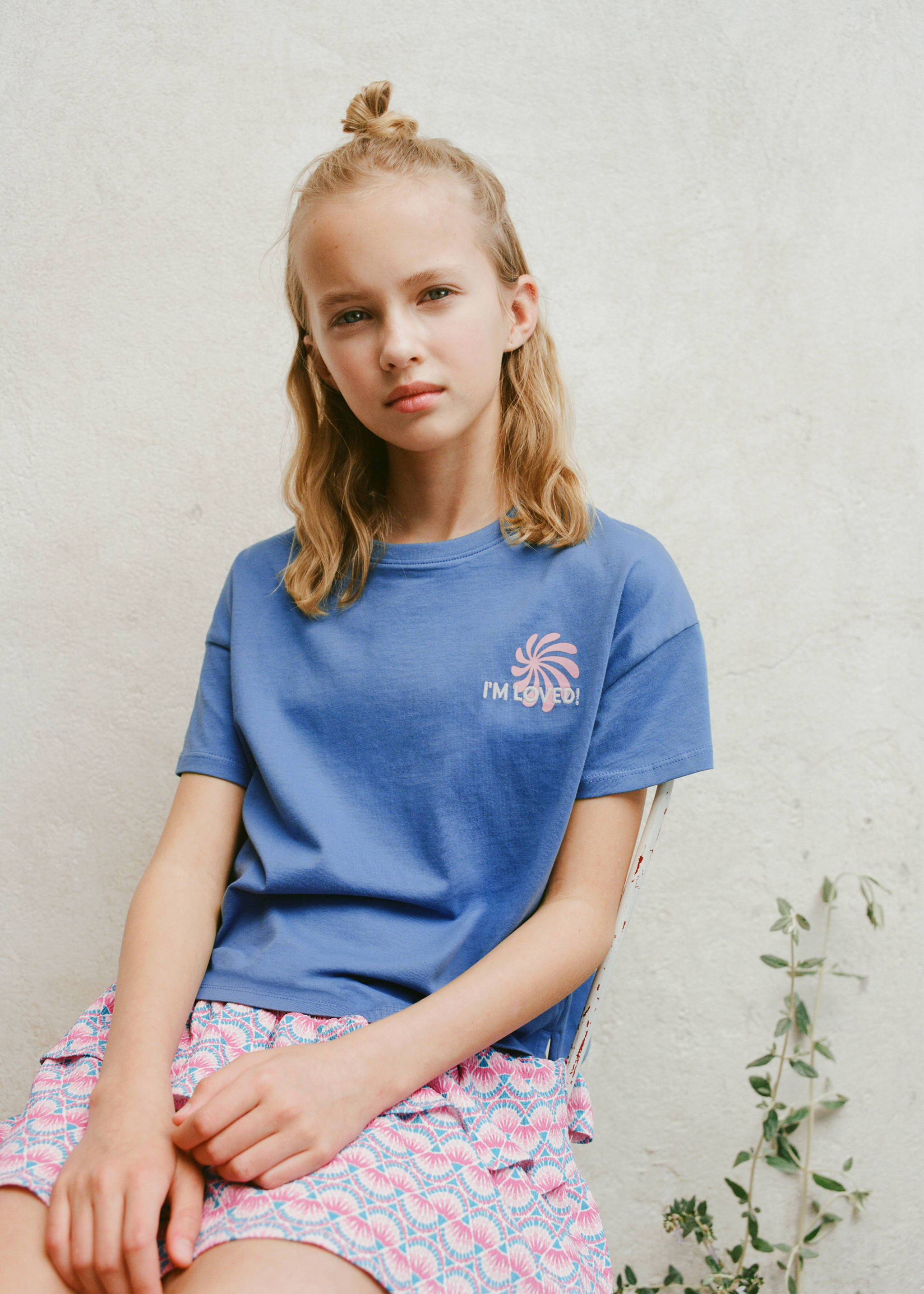 Short-sleeved printed t-shirt - Details of the article 5, Blue. Ref: 17031183-00.
