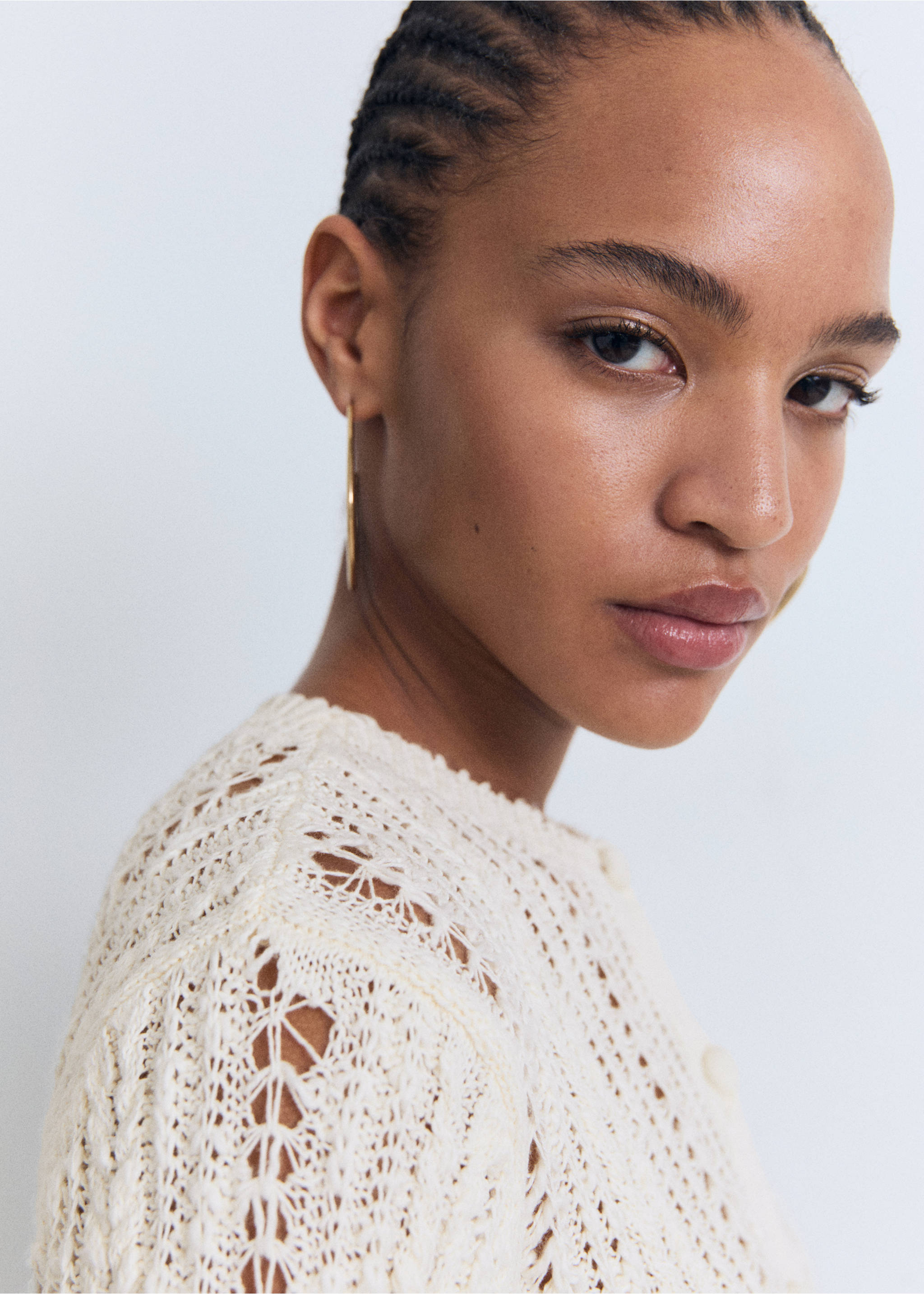 Openwork knit cardigan - Details of the article 1, Ecru. Ref: 17031184-00.