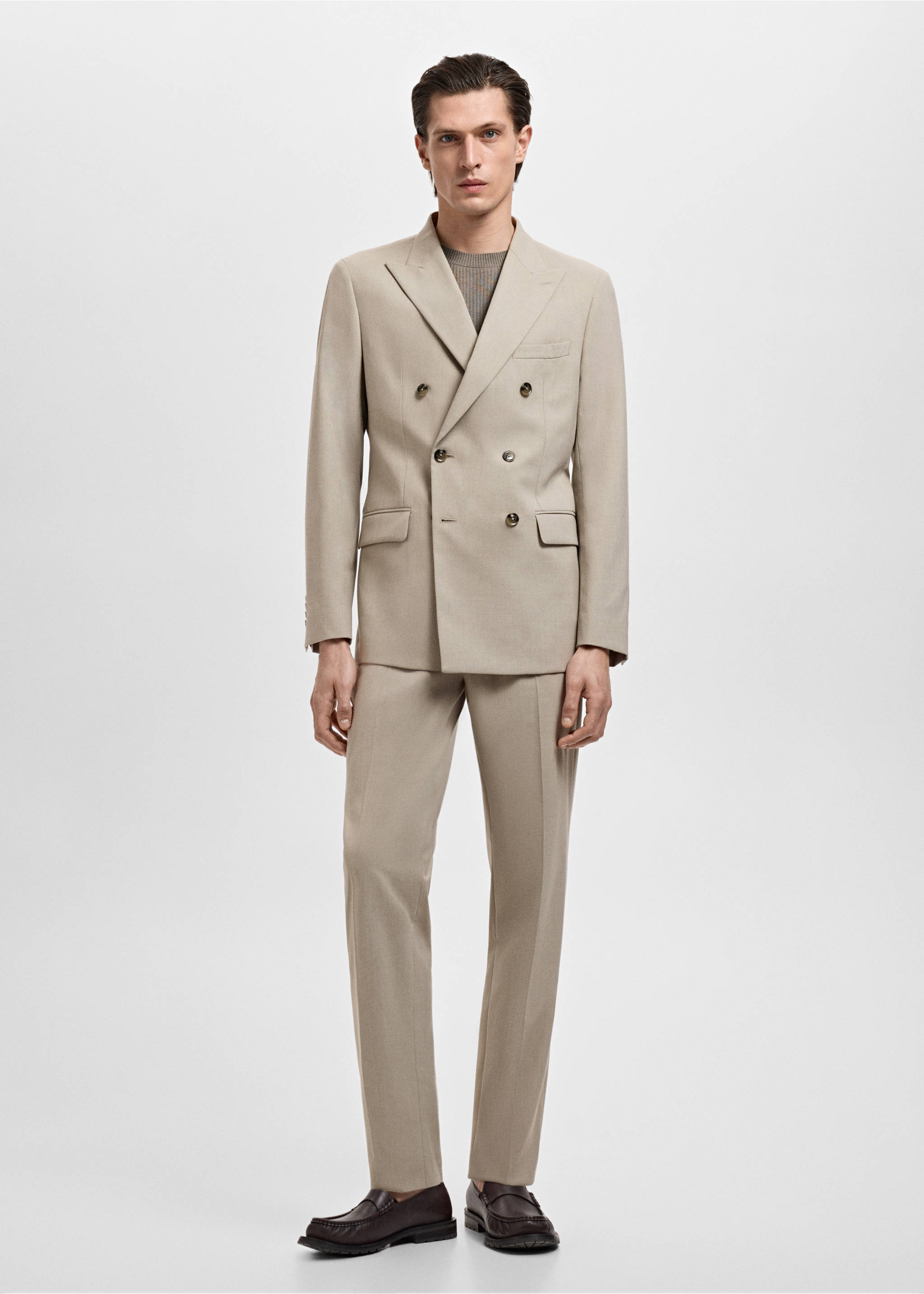 Monaco slim-fit suit trousers - General plane, Beige. Ref: 17031185-00.