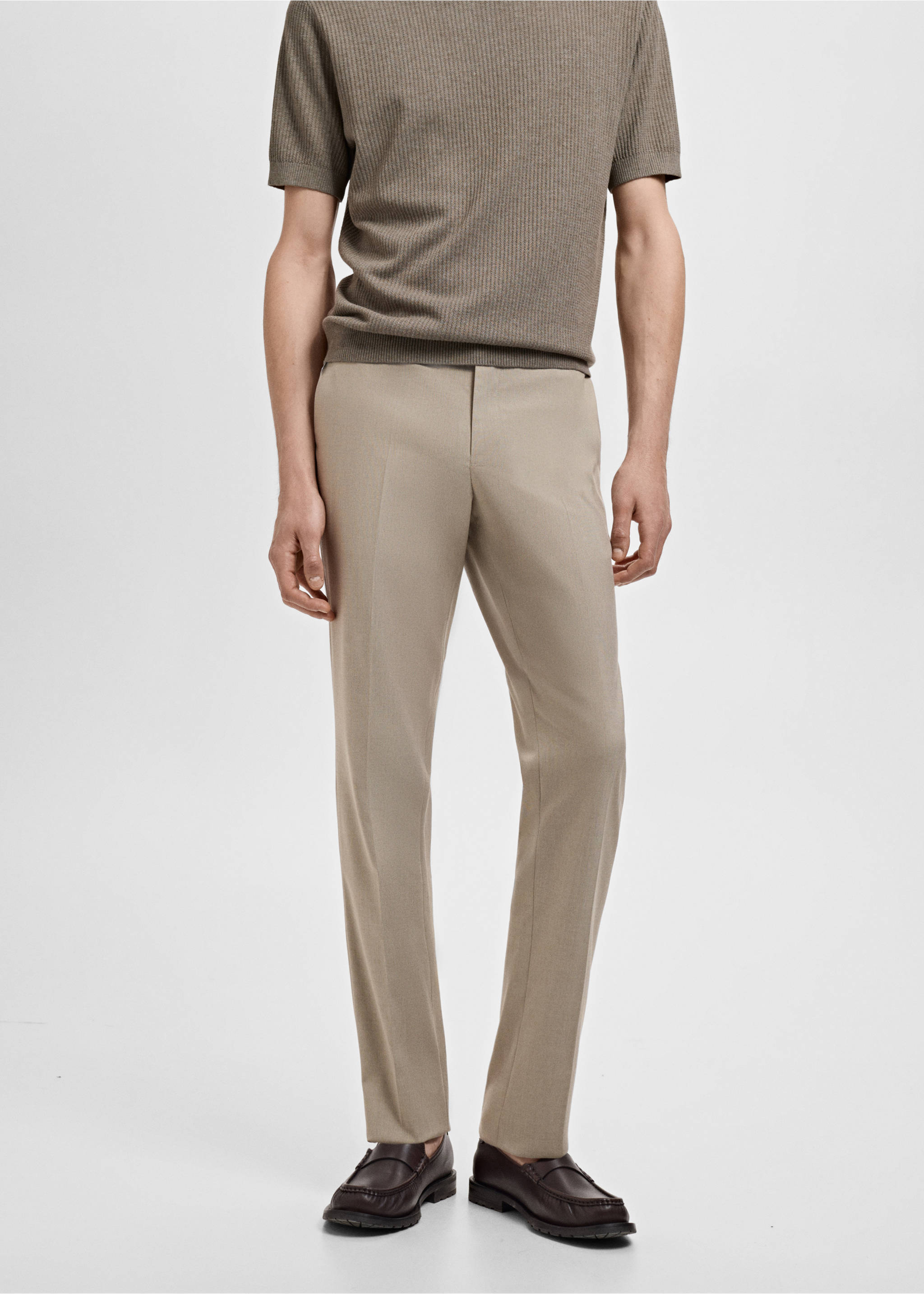 Monaco slim-fit suit trousers - Medium plane, Beige. Ref: 17031185-00.