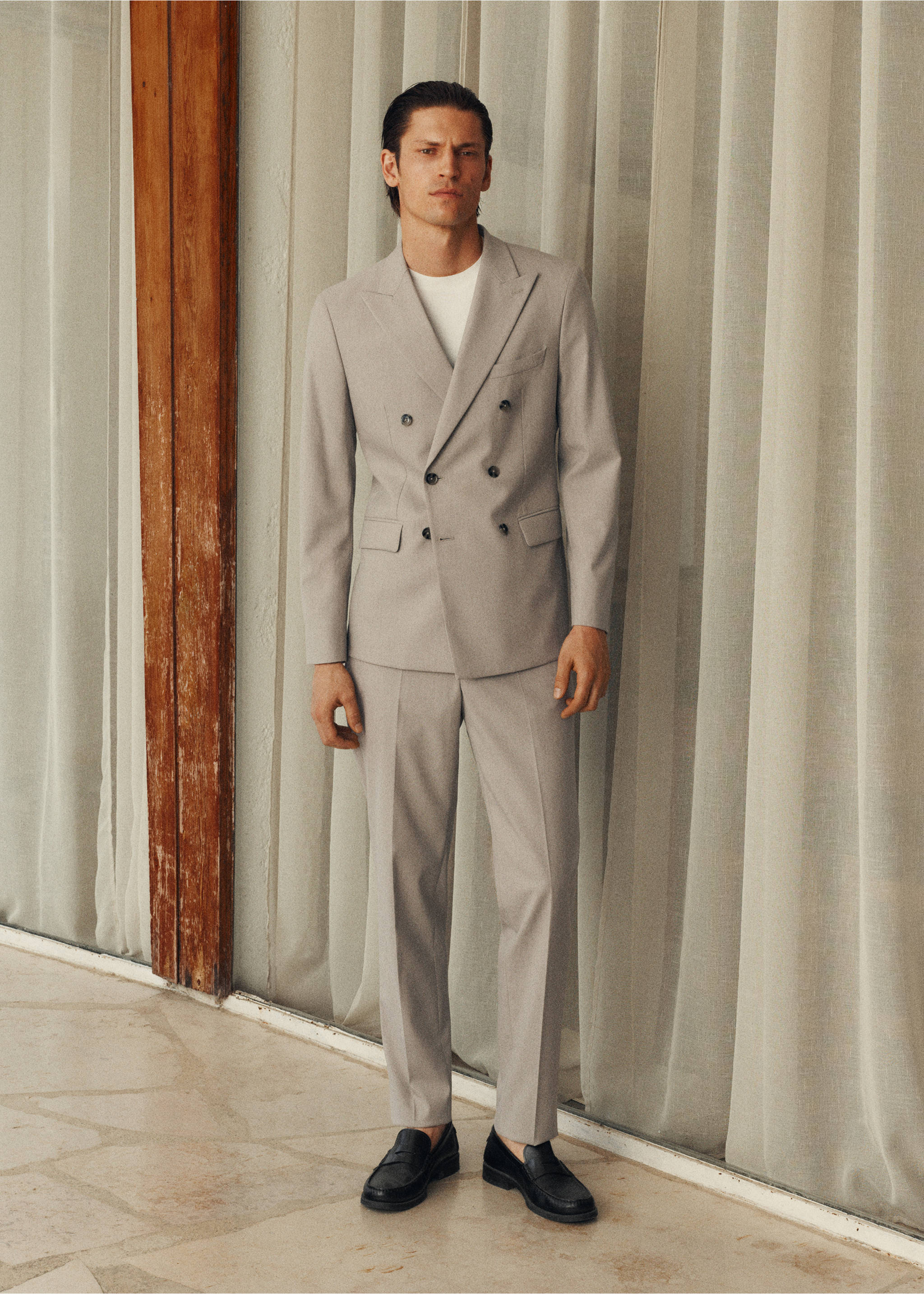 Monaco slim-fit suit trousers - Details of the article 5, Beige. Ref: 17031185-00.