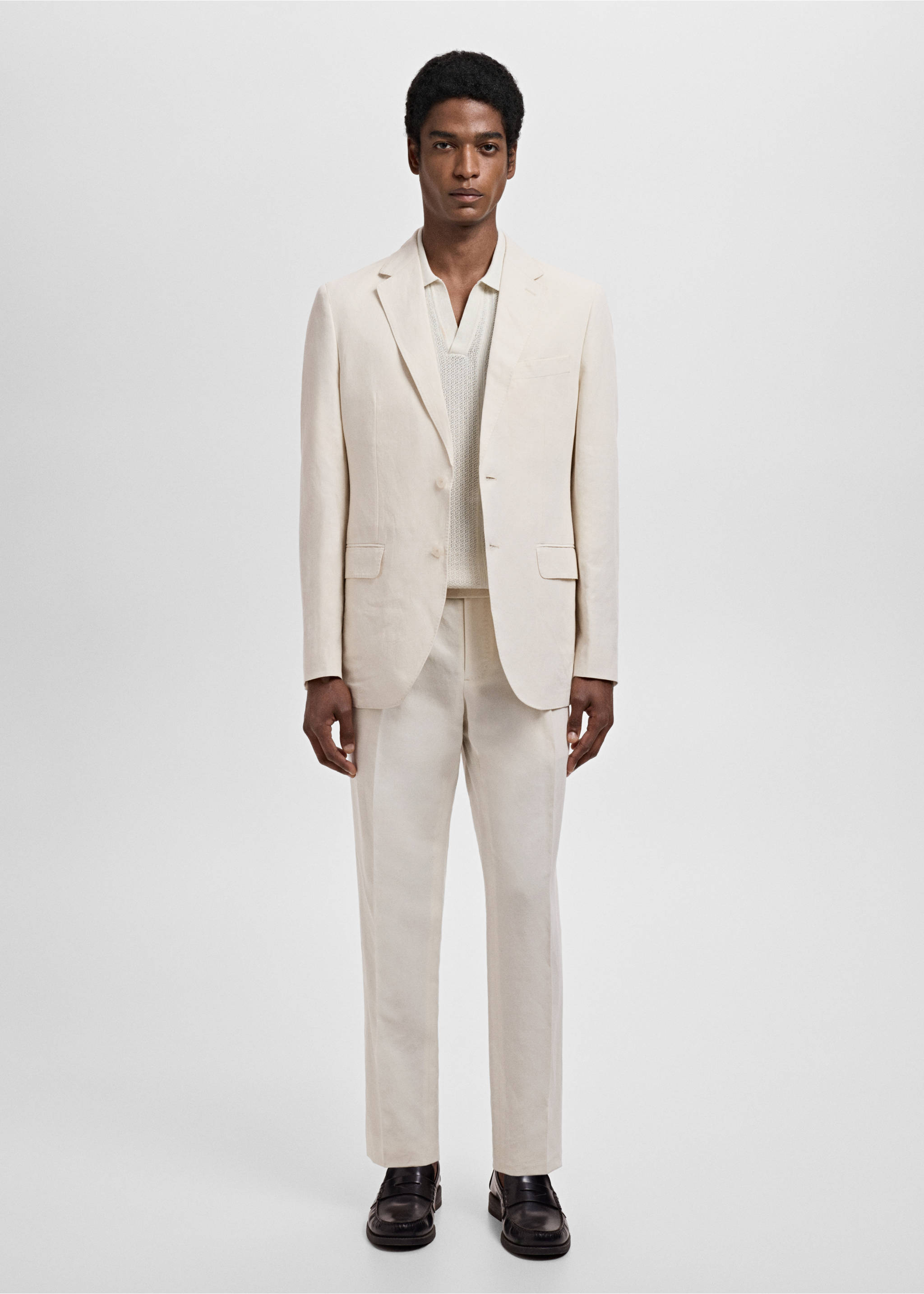 Slim-fit suit jacket made from a linen-lyocell blend - General plane, Ecru. Ref: 17031186-00.