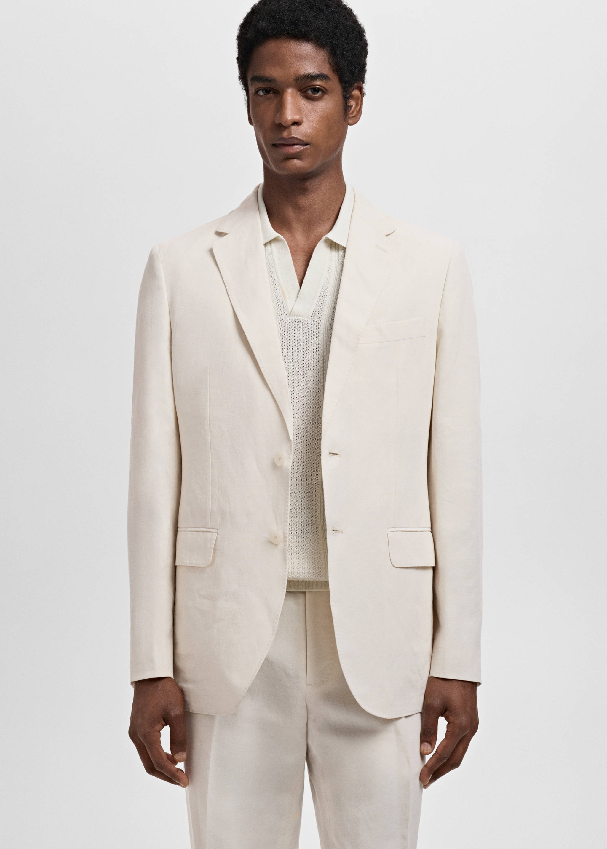 Slim-fit suit jacket made from a linen-lyocell blend - Medium plane