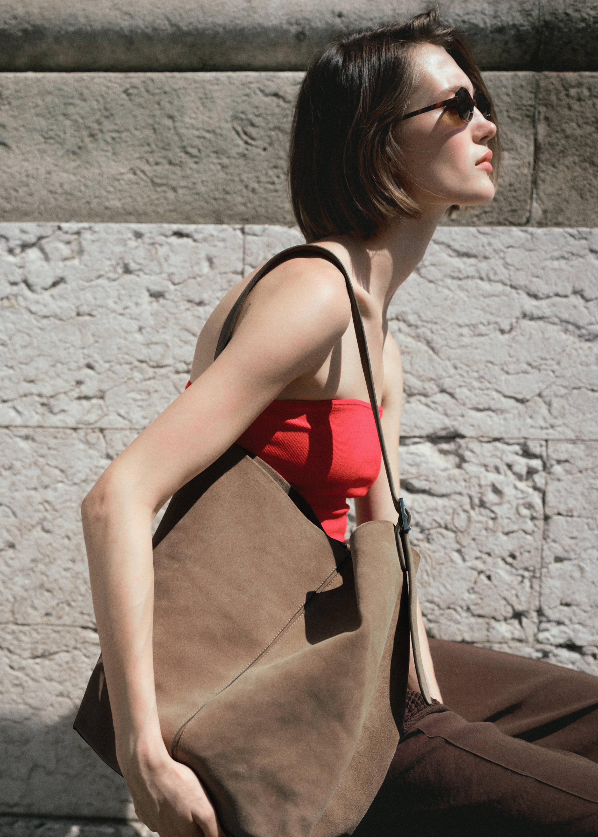 Bucket Bag aus Leder - Allgemeine Ansicht, Sandfarben. Ref: 17031188-00.