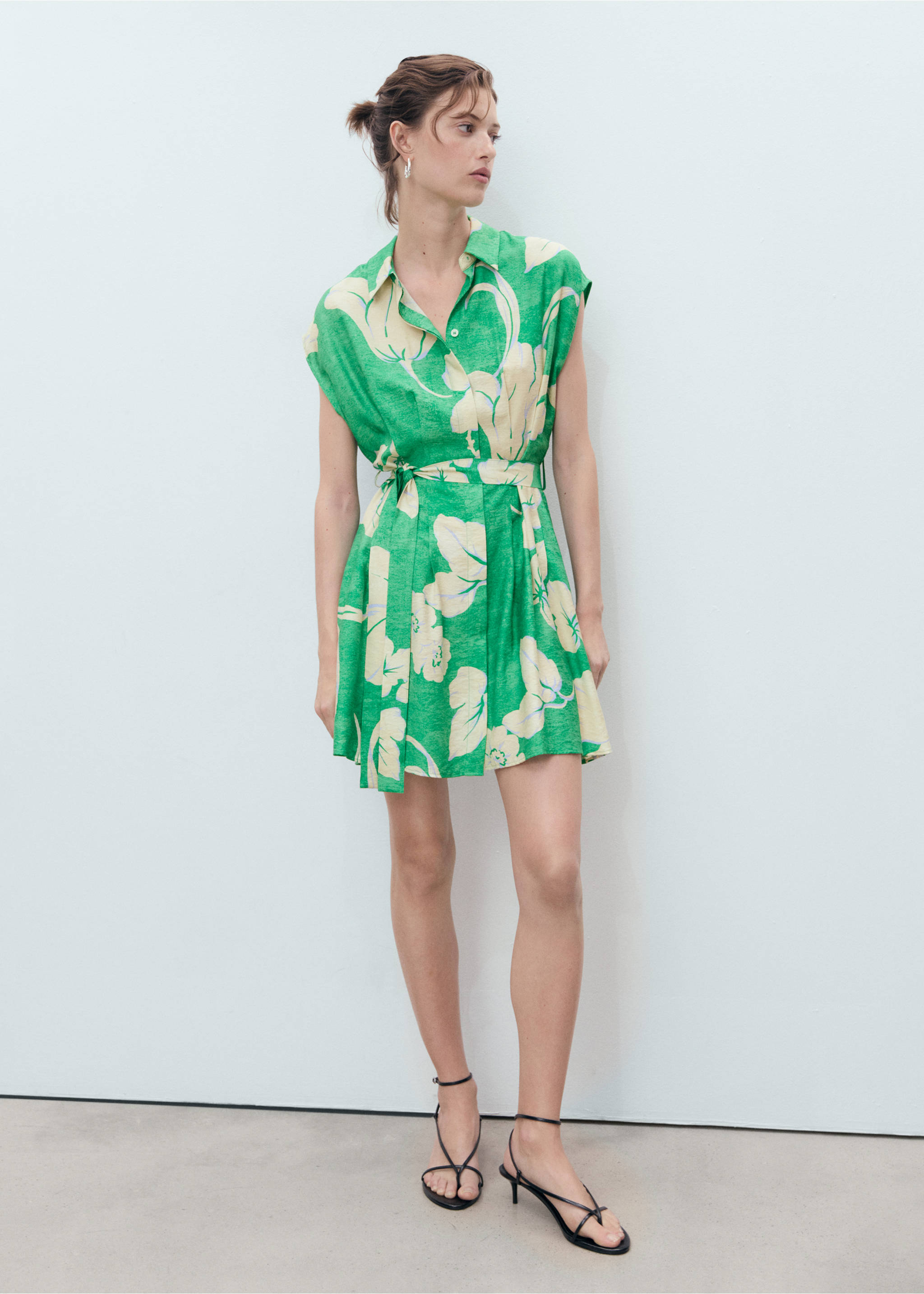 Belt printed dress - General plane, Green. Ref: 17031189-00.