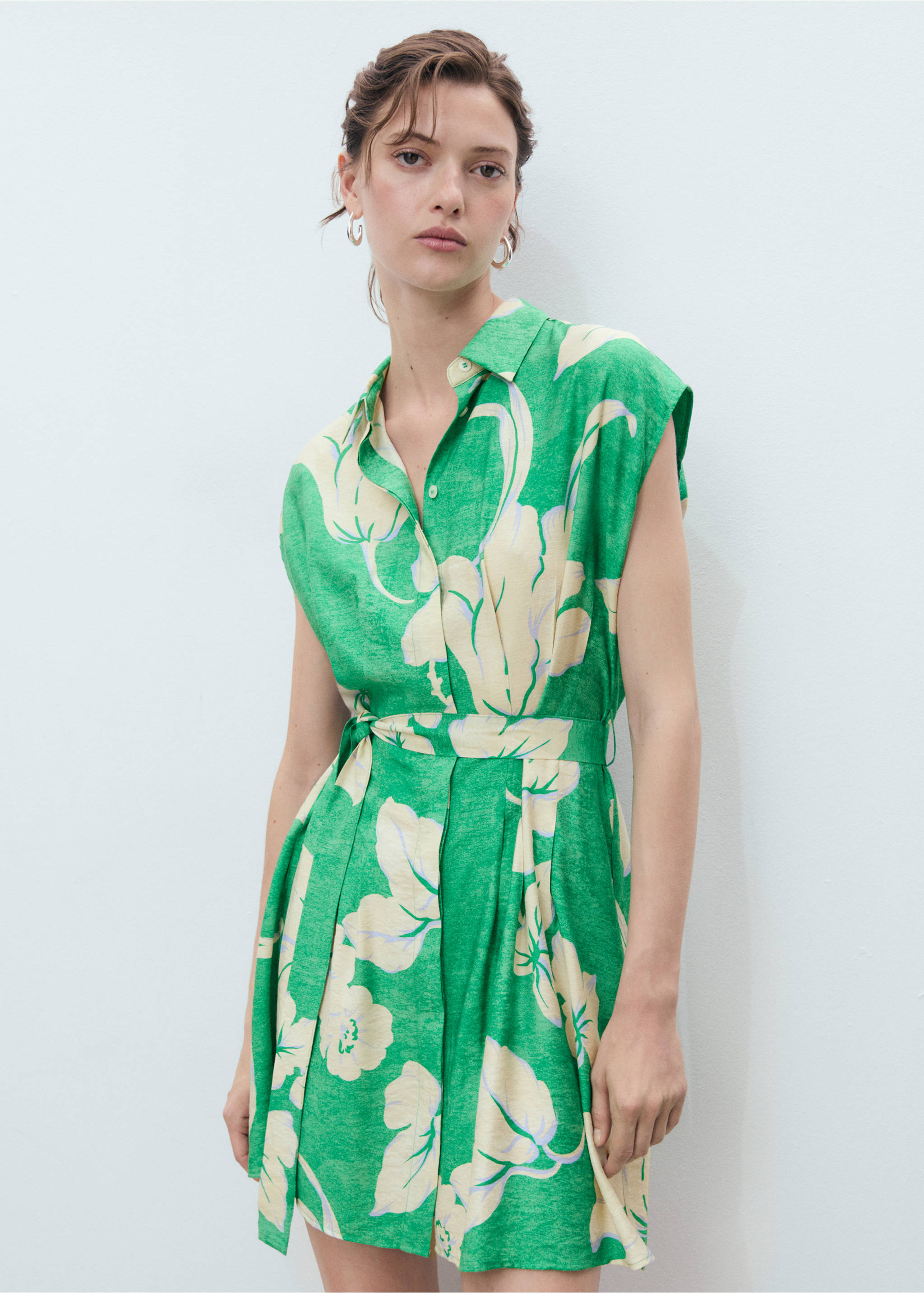 Belt printed dress - Medium plane, Green. Ref: 17031189-00.