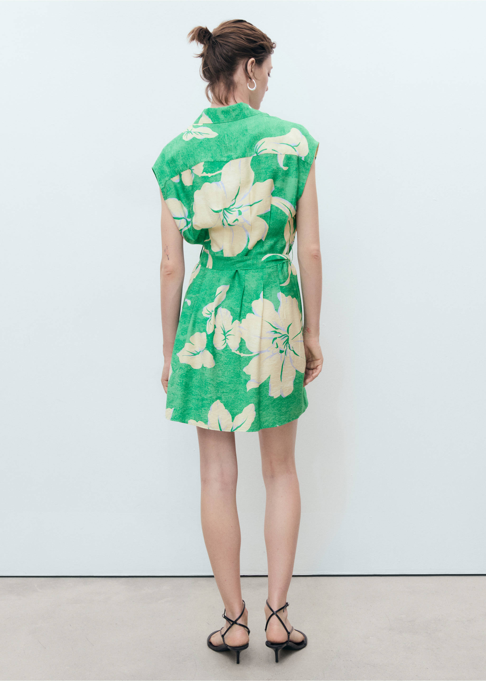 Belt printed dress - Reverse of the article, Green. Ref: 17031189-00.