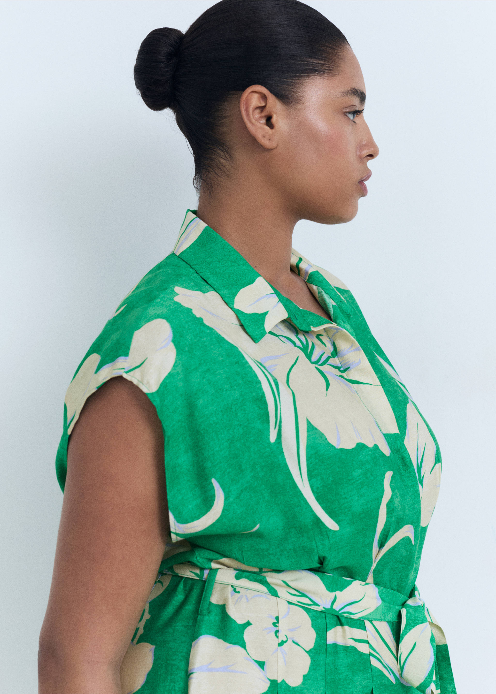 Belt printed dress - Details of the article 4, Green. Ref: 17031189-00.