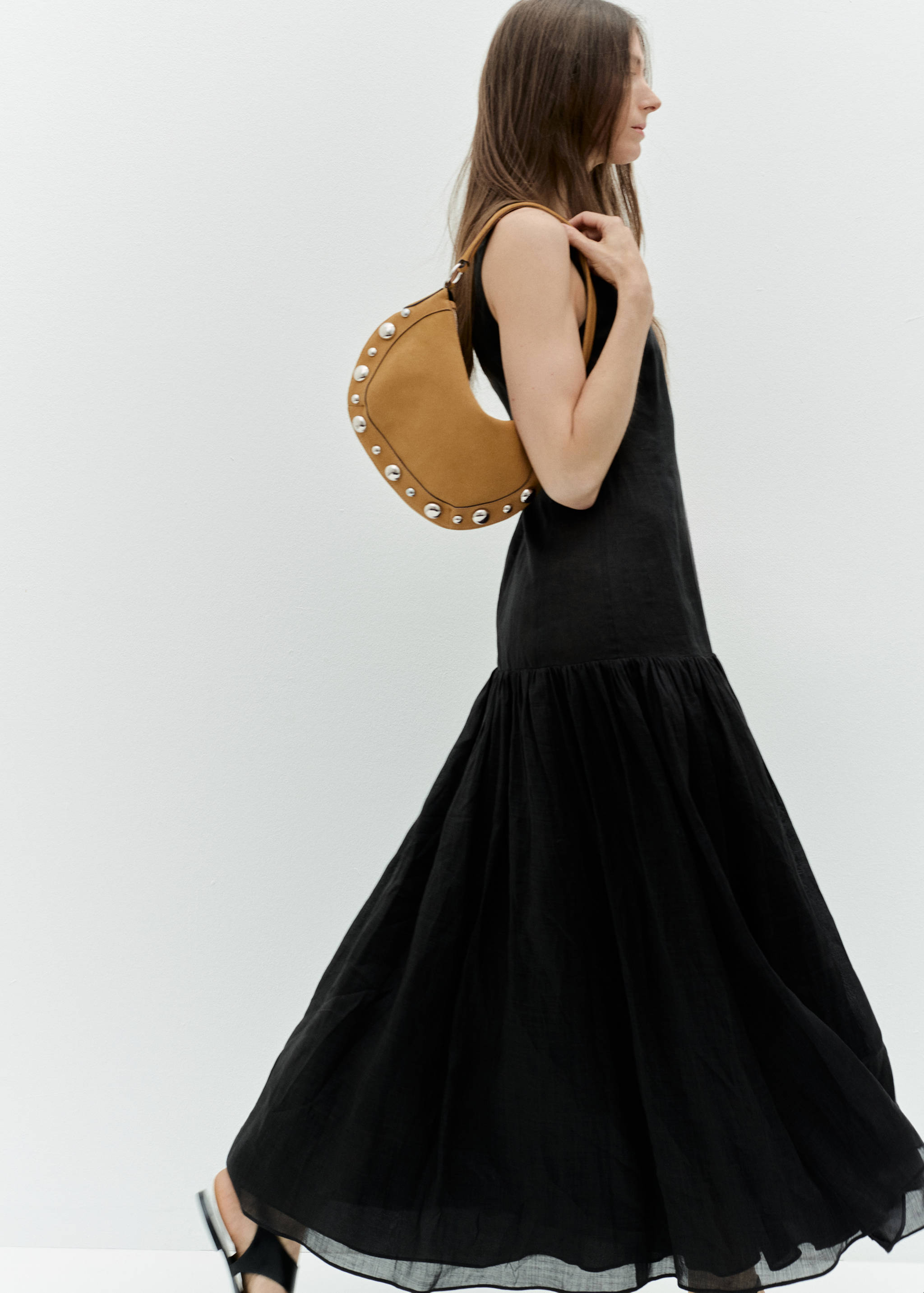 Suede leather studded handbag - General plane