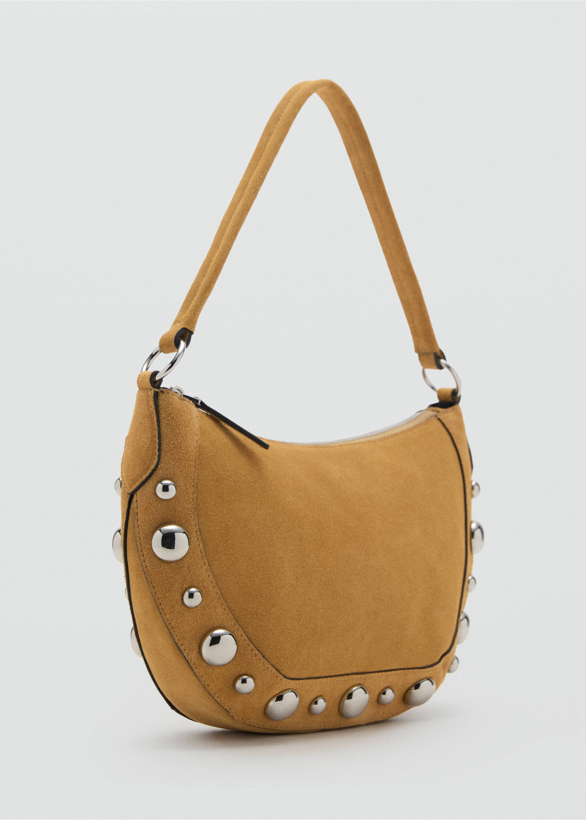 Suede leather studded handbag - Medium plane, Mustard. Ref: 17031190-00.