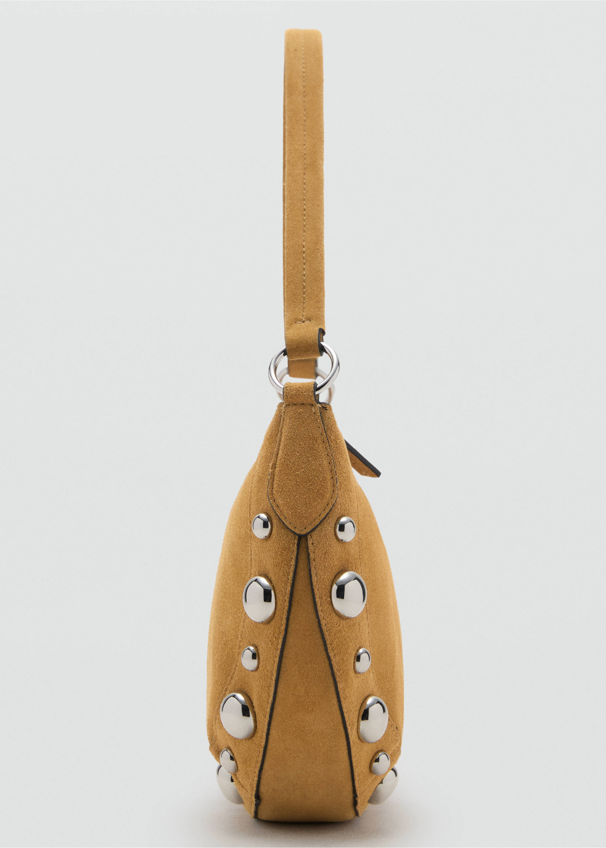 Suede leather studded handbag - Details of the article 1, Mustard. Ref: 17031190-00.