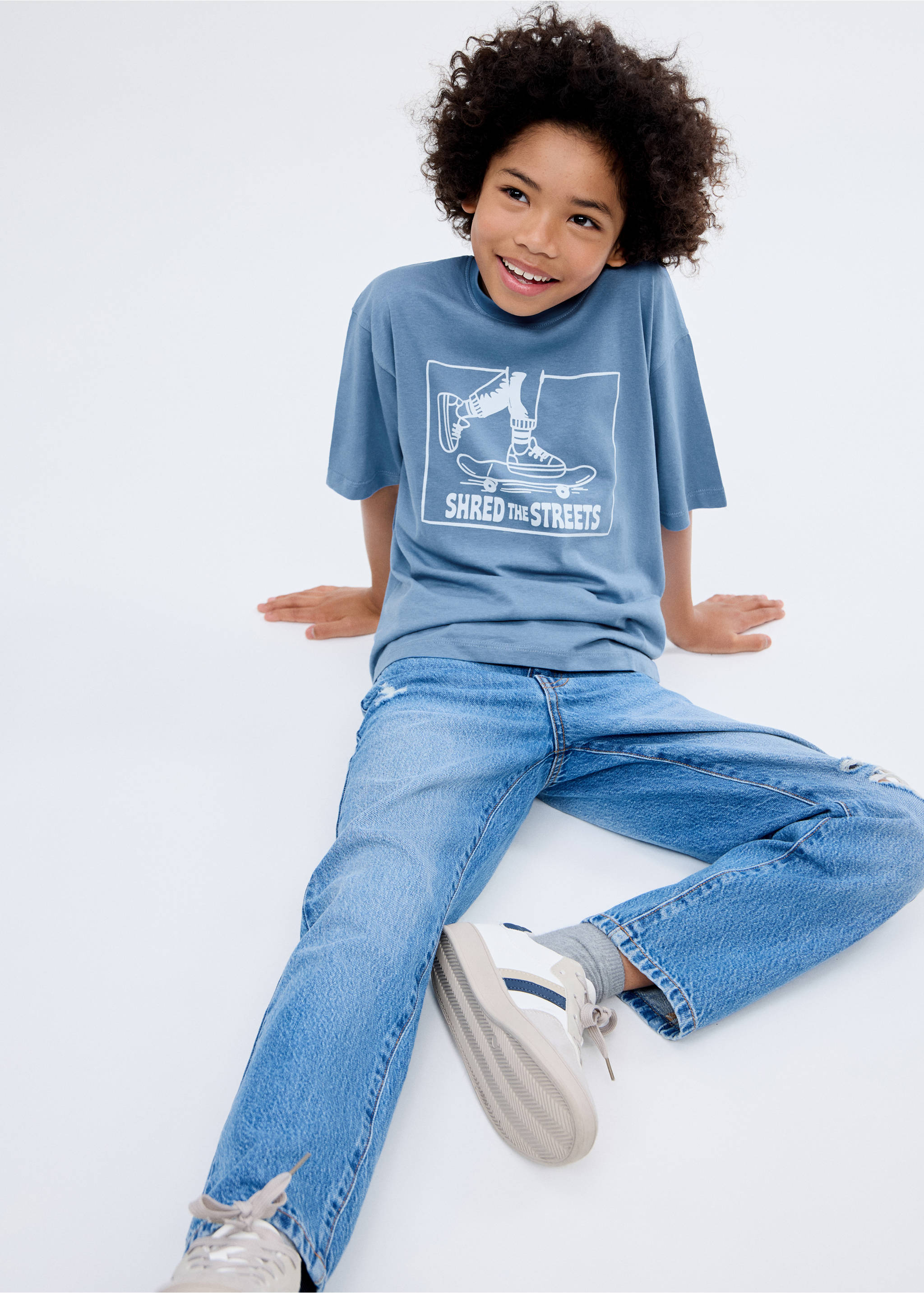 Short-sleeved printed t-shirt - Details of the article 2, Blue. Ref: 17031203-00.