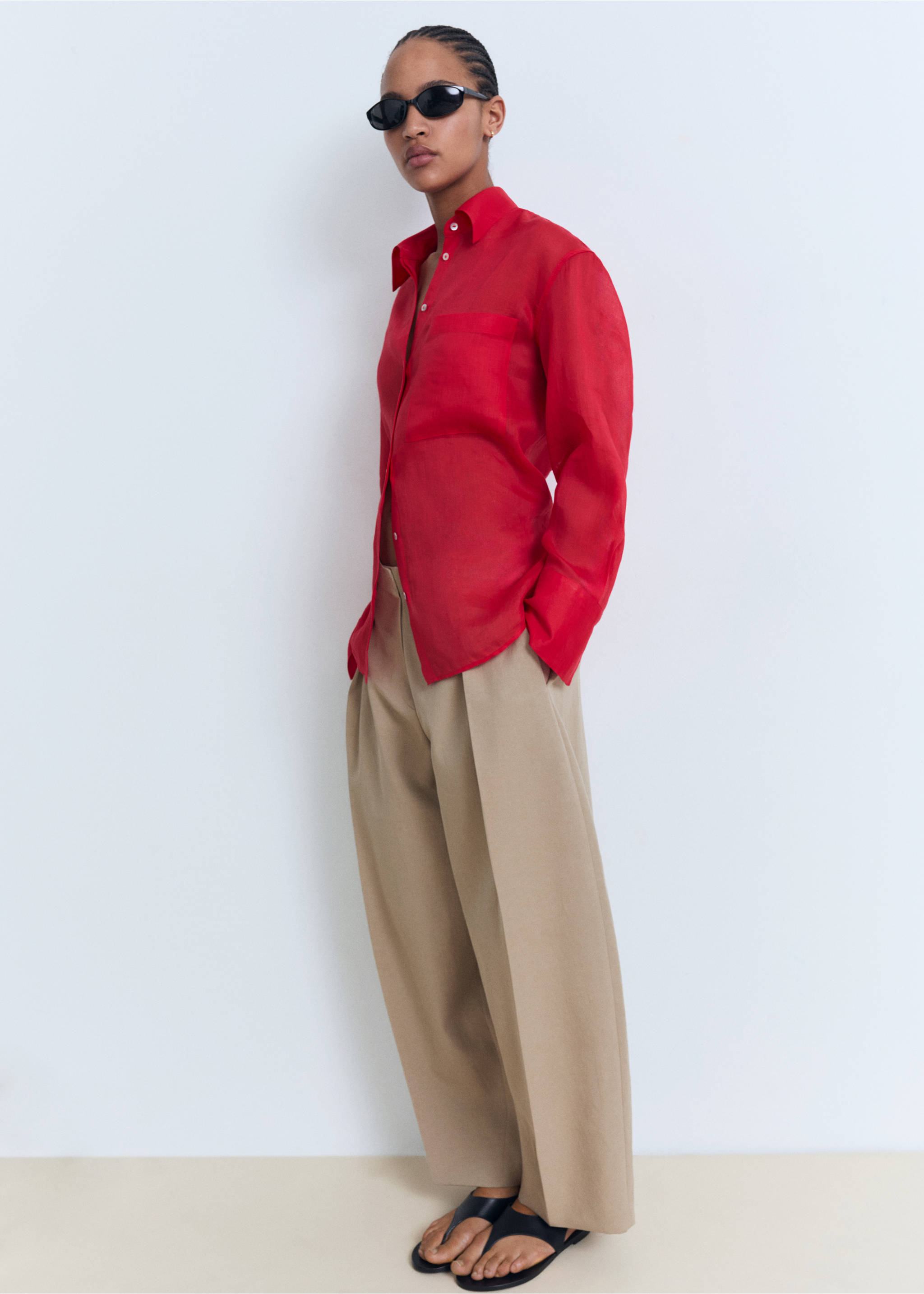 Linen-blend balloon suit trousers - Details of the article 1, Medium Brown. Ref: 17031206-00.