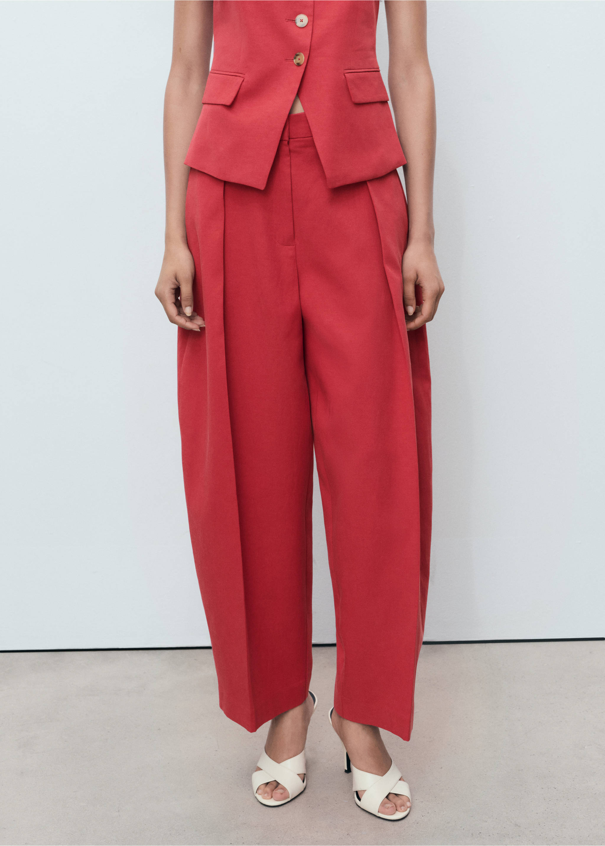 Linen-blend balloon suit trousers - Medium plane, Cherry. Ref: 17031206-00.
