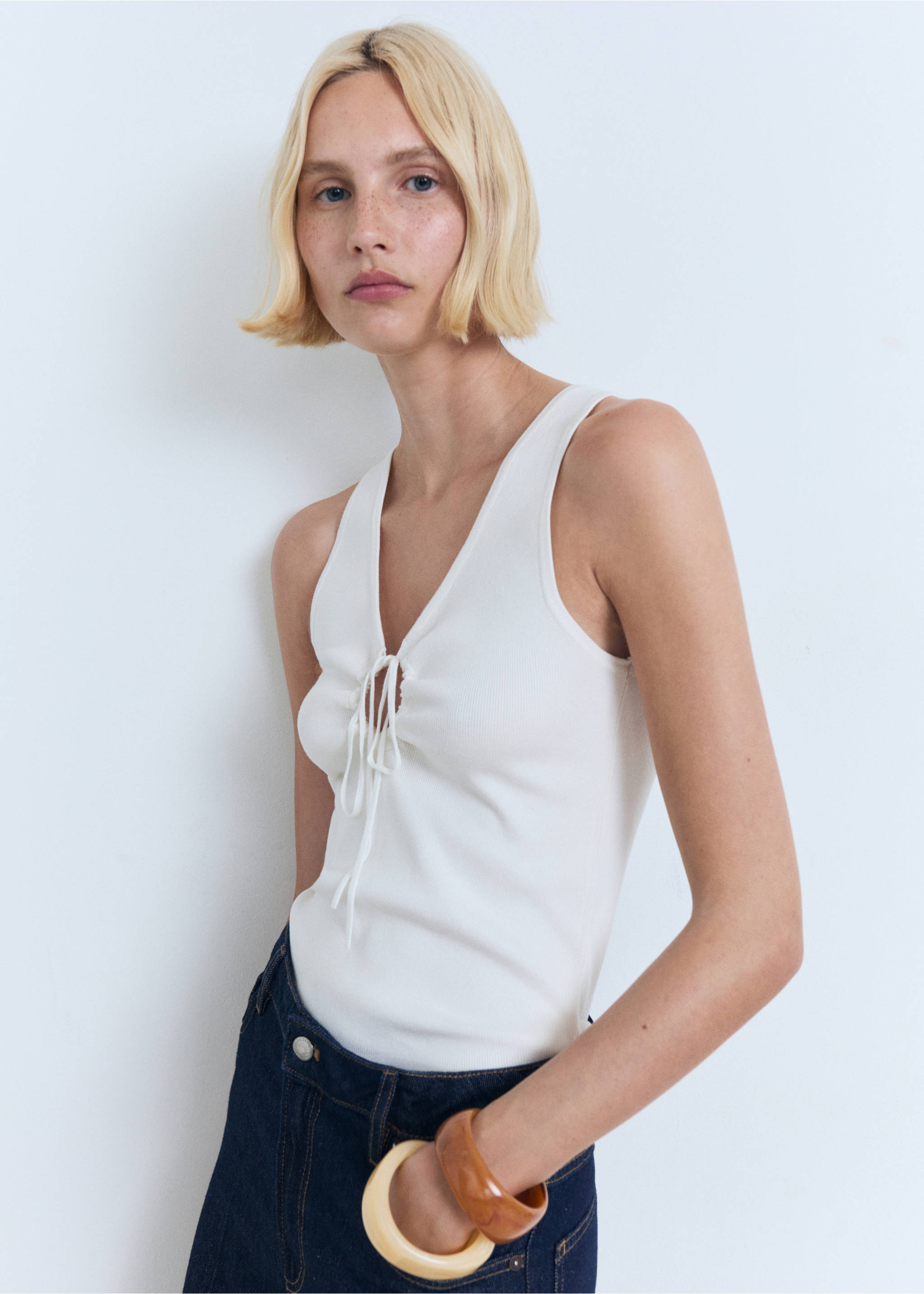 Bow knit top - Medium plane, Ecru. Ref: 17031218-00.